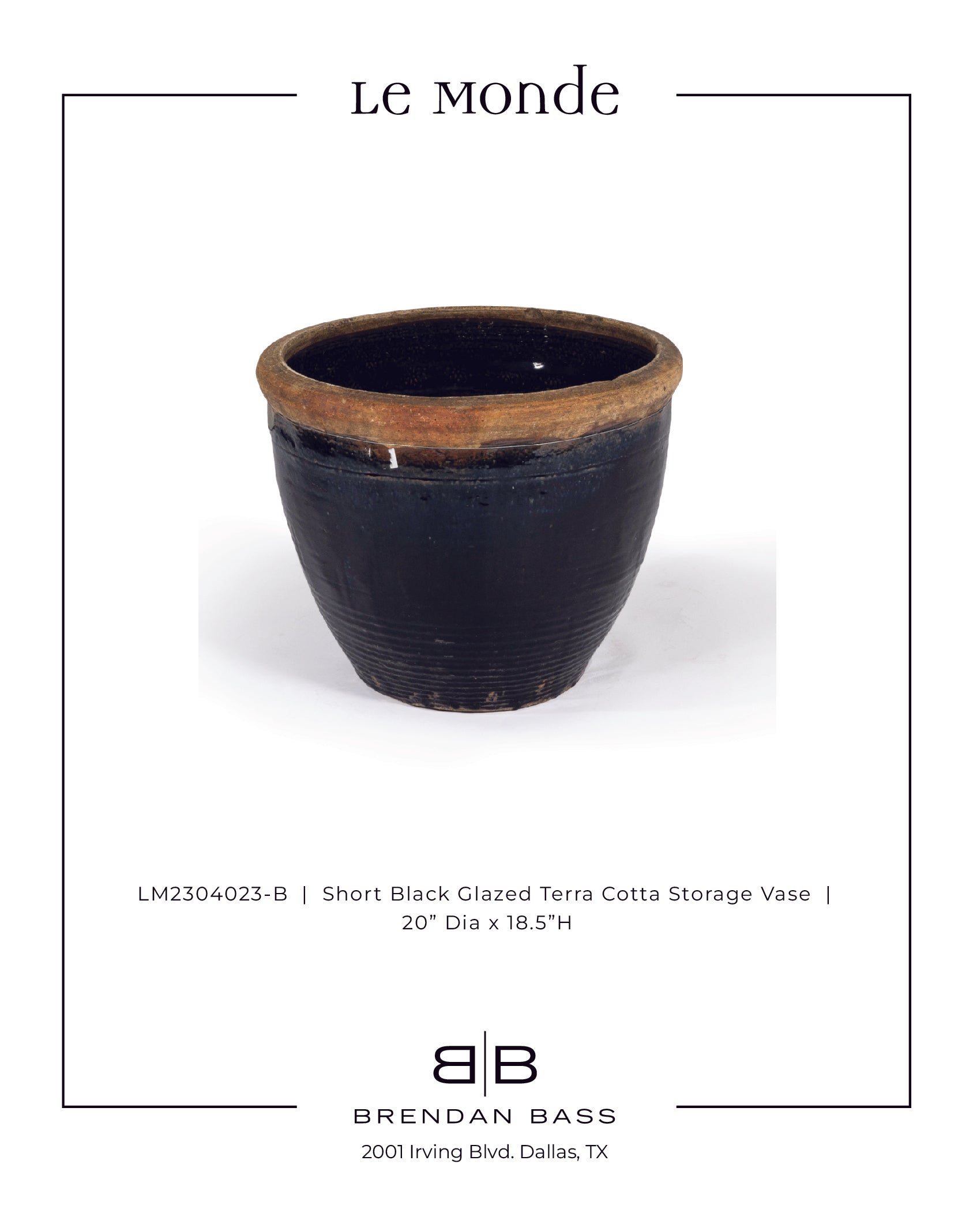 Short Black Glazed Terra Cotta Storage Vase