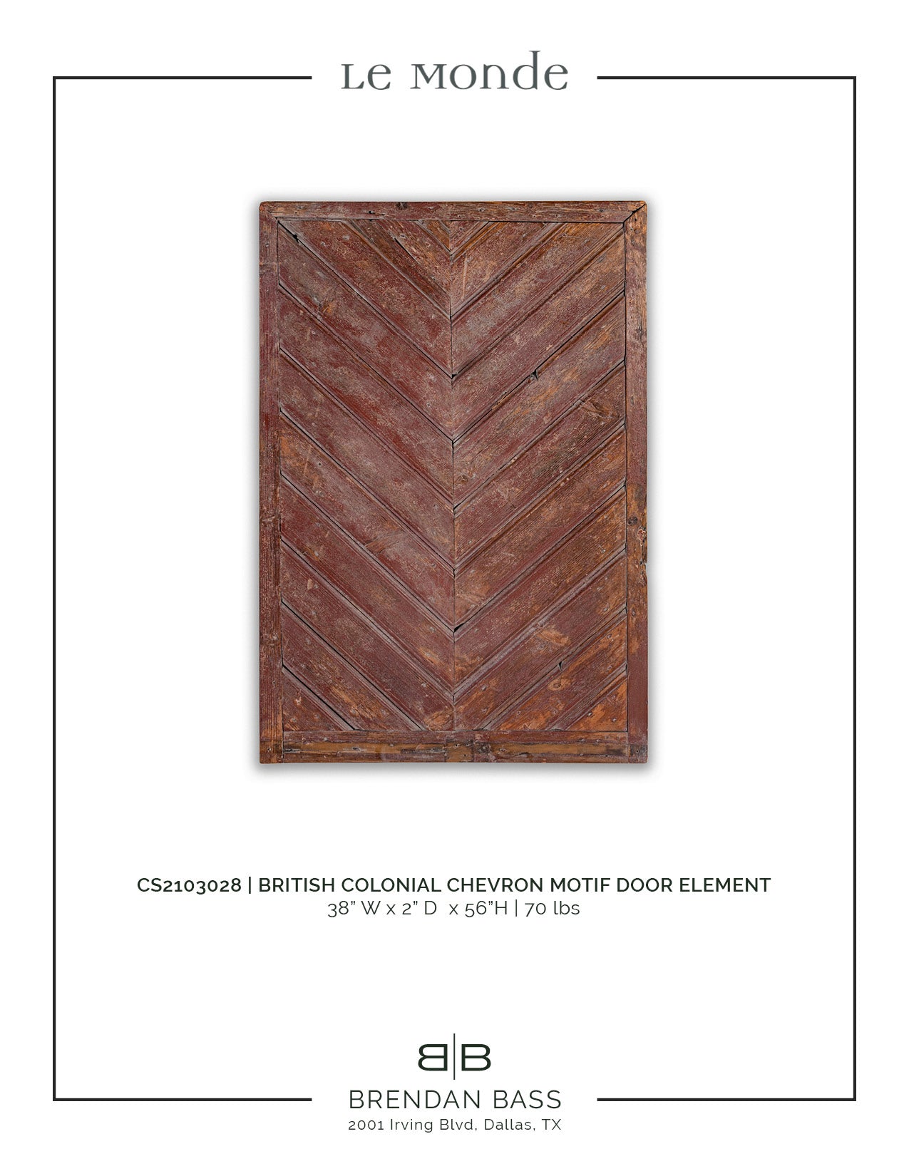 British Colonial Chevron Motif Door Element