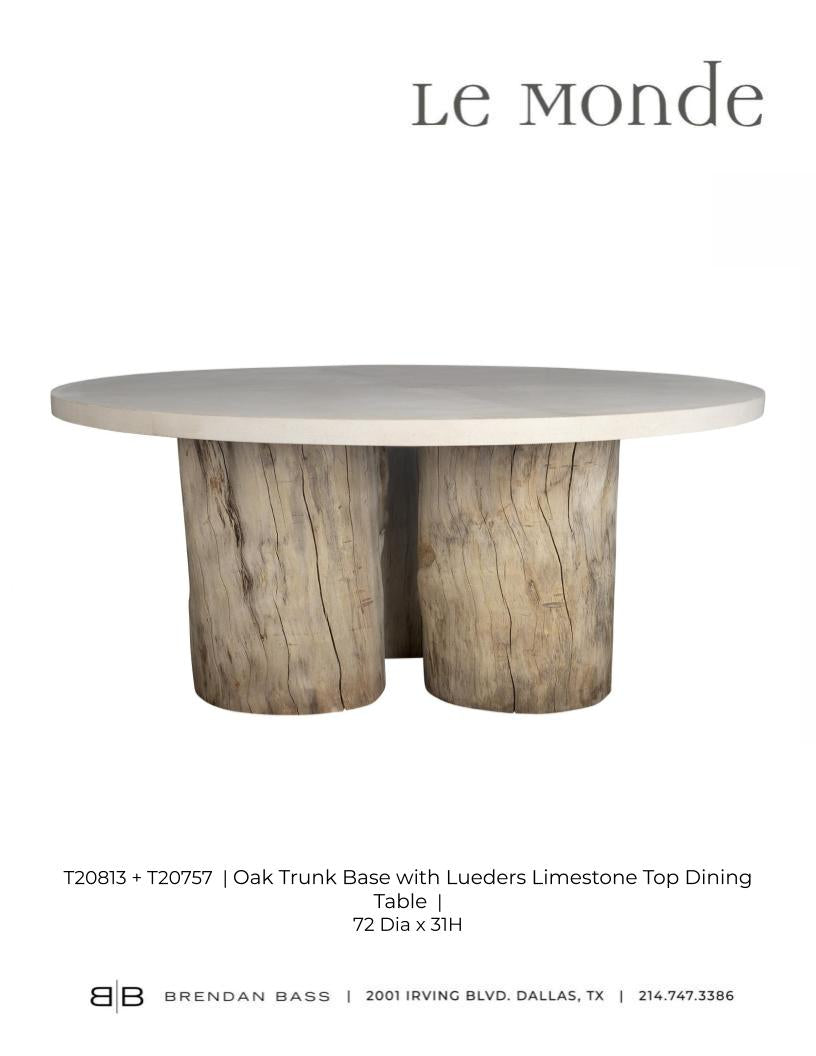 Oak Trunk Base with Lueders Limestone Top Dining Table