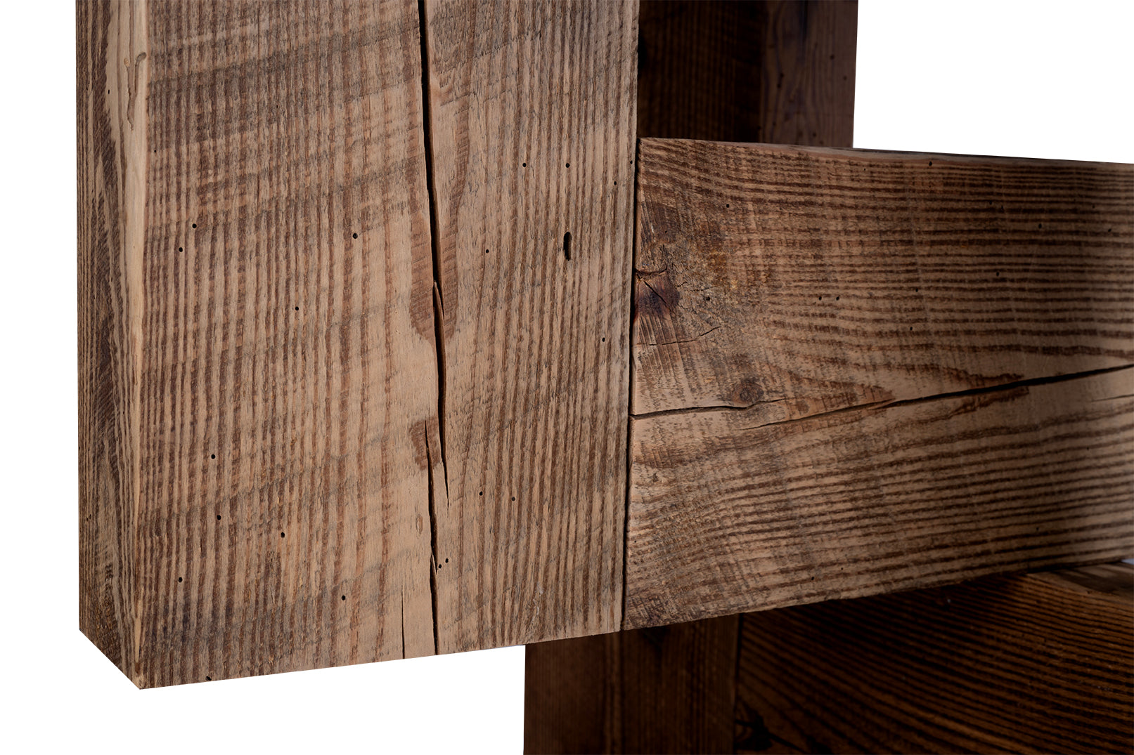 Travertine Top on Geometric Pine Base Dining Table