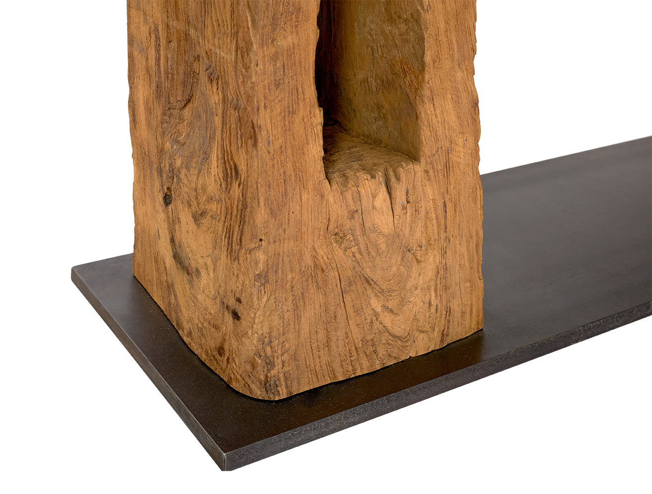 Reclaimed Architectural Pine Beams with Metal Stretcher and Limestone Top