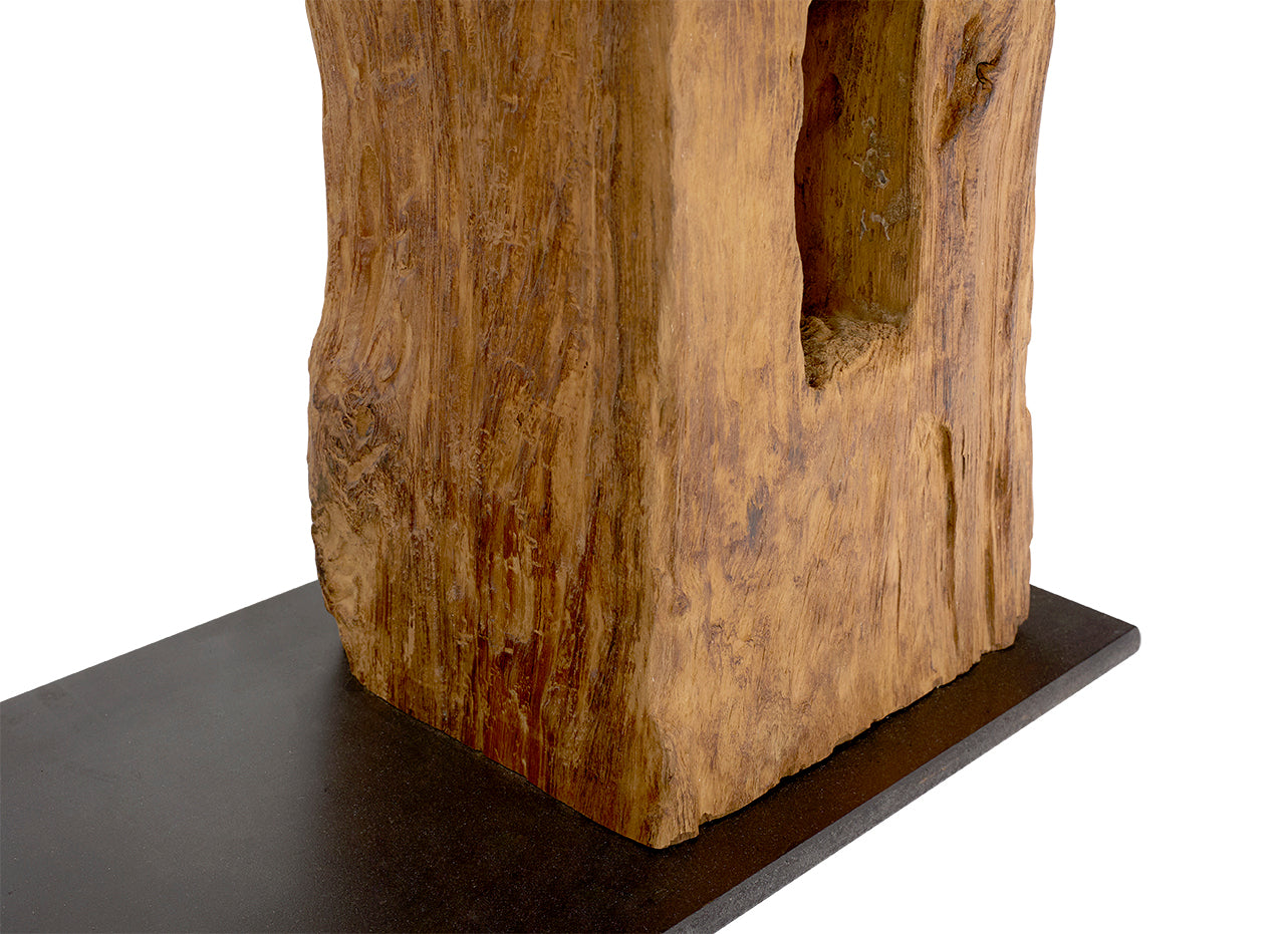 Reclaimed Architectural Pine Beams with Metal Stretcher and Limestone Top