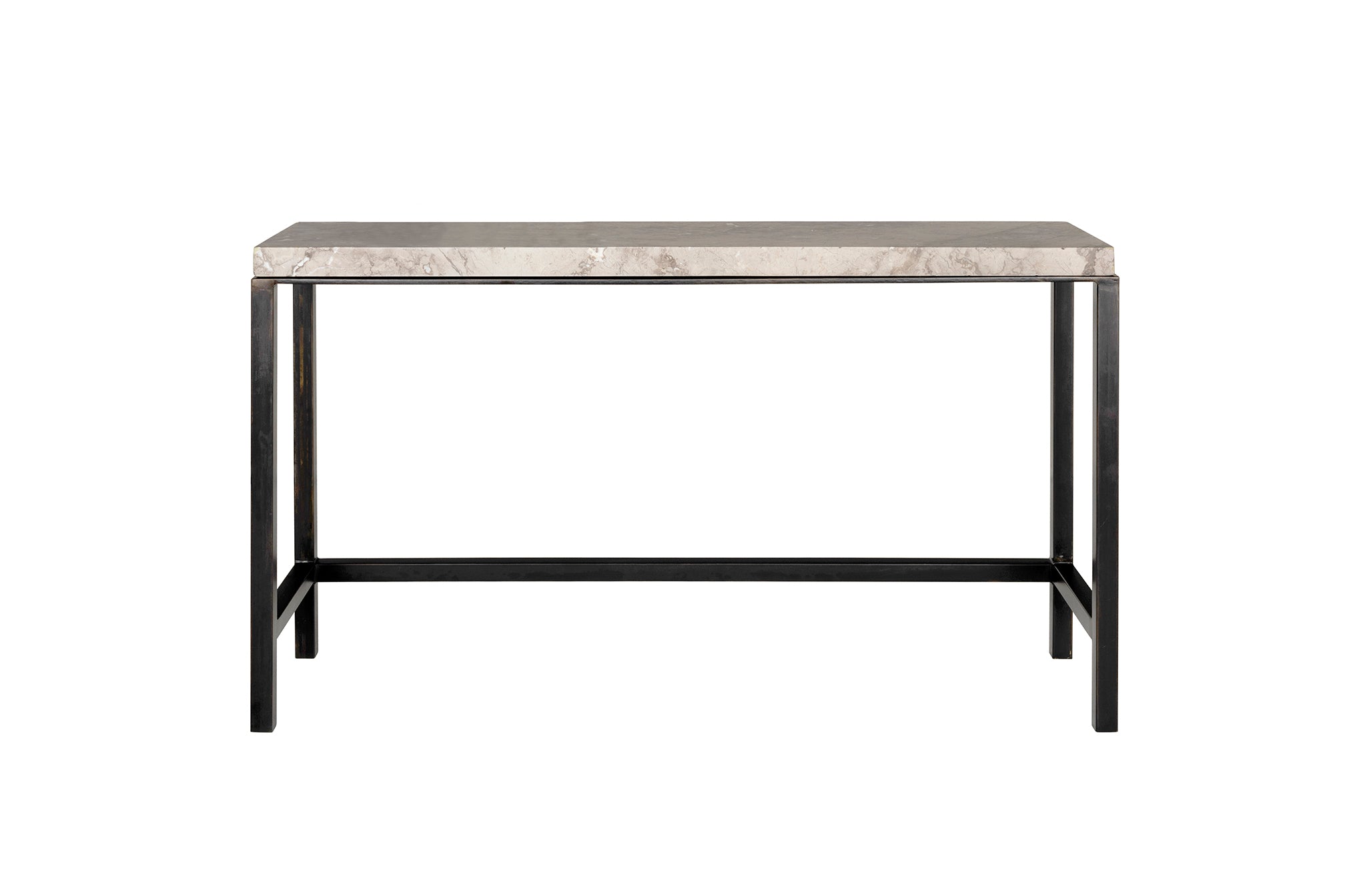 Vintage French Honed Stone Top Black Patina Steel Base Console