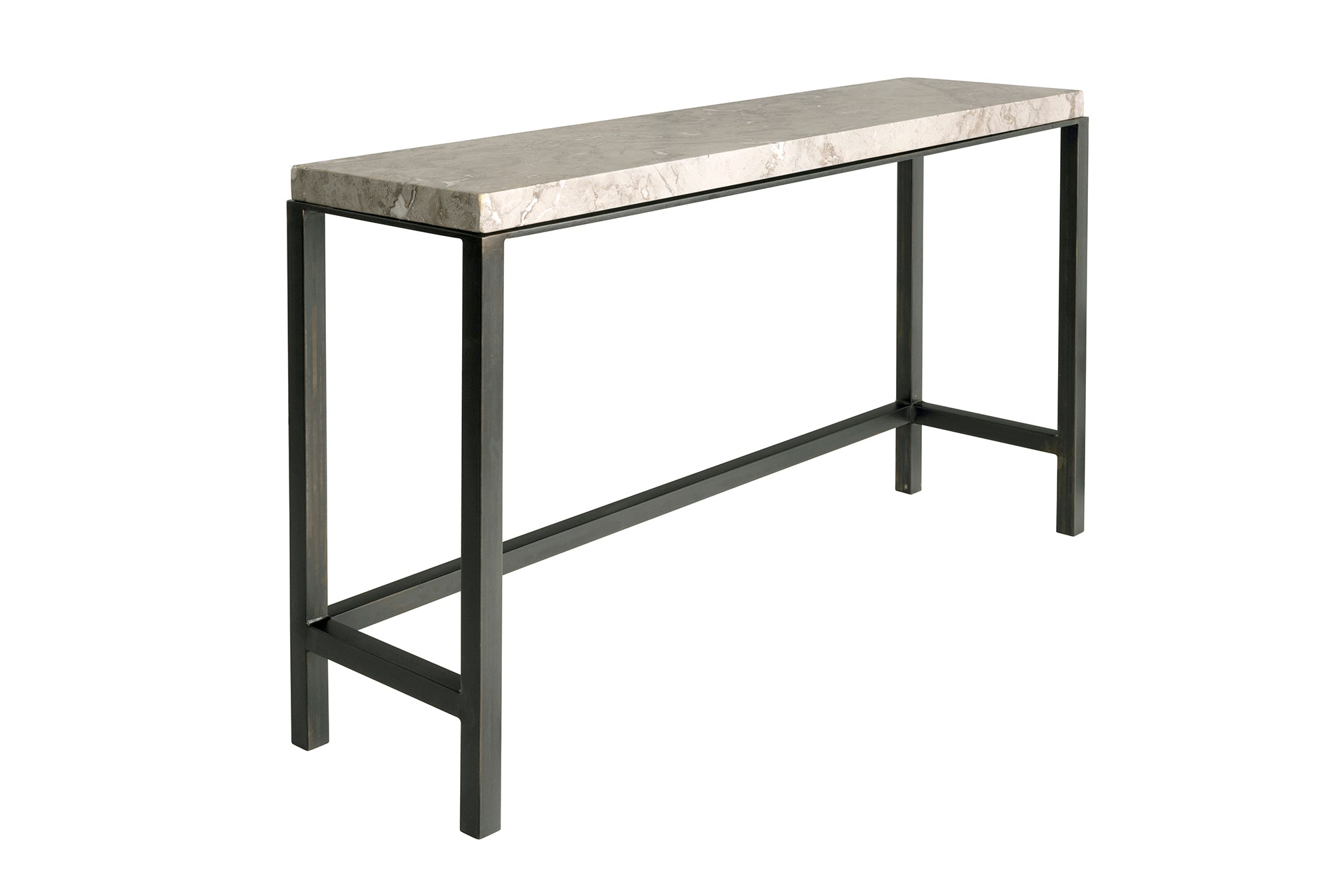 Vintage French Honed Stone Top Black Patina Steel Base Console