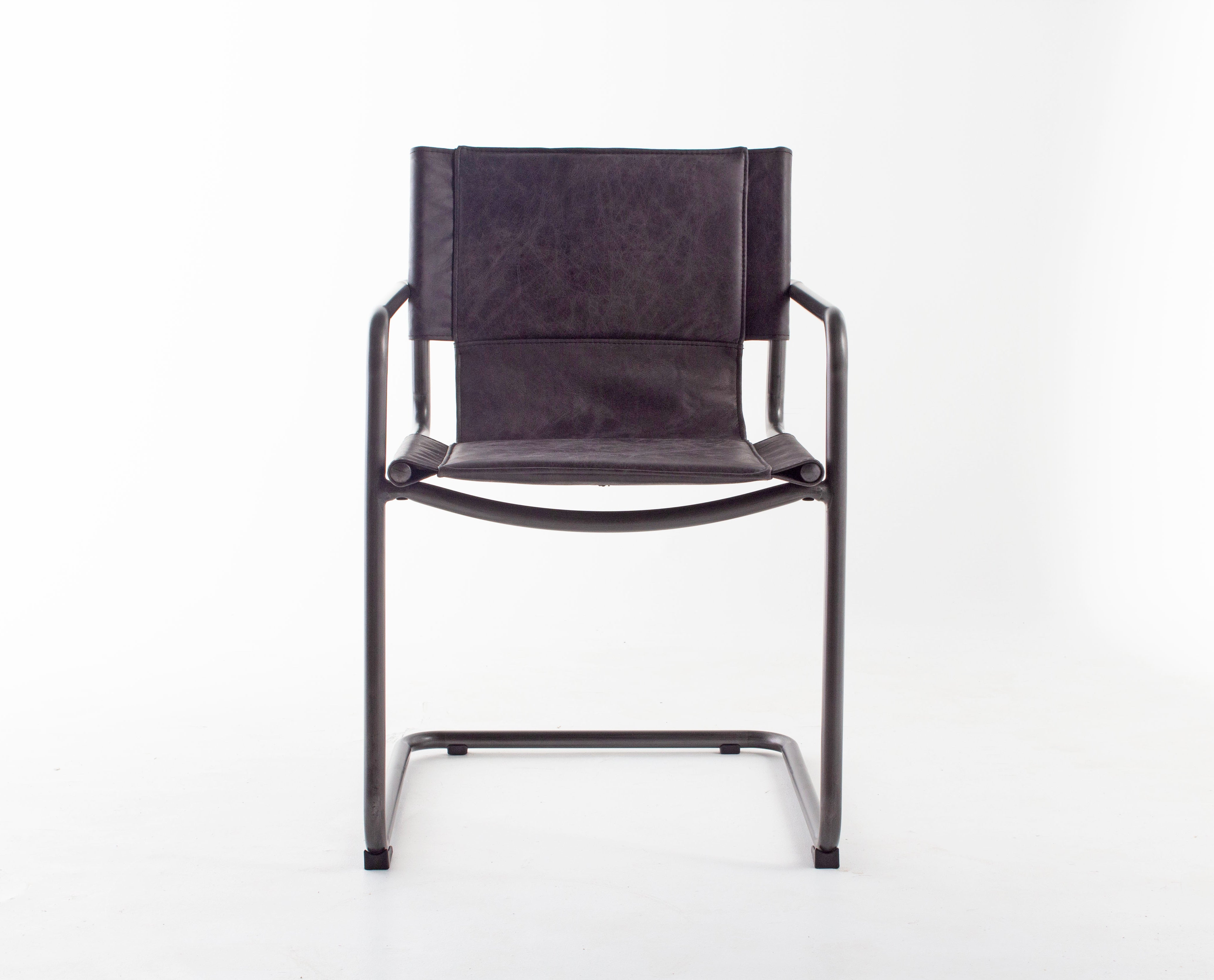 Leather and Steel Sling Dining Chair