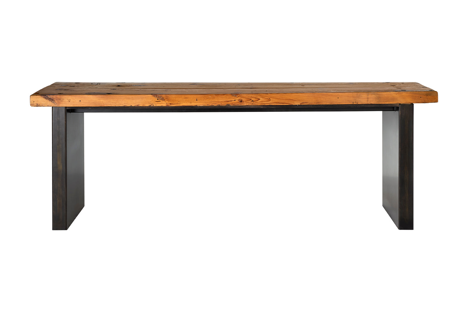 Wood Plank Top on Patinaed Steel Base Console