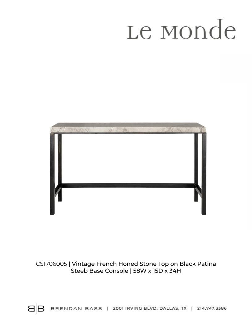Vintage French Honed Stone Top Black Patina Steel Base Console