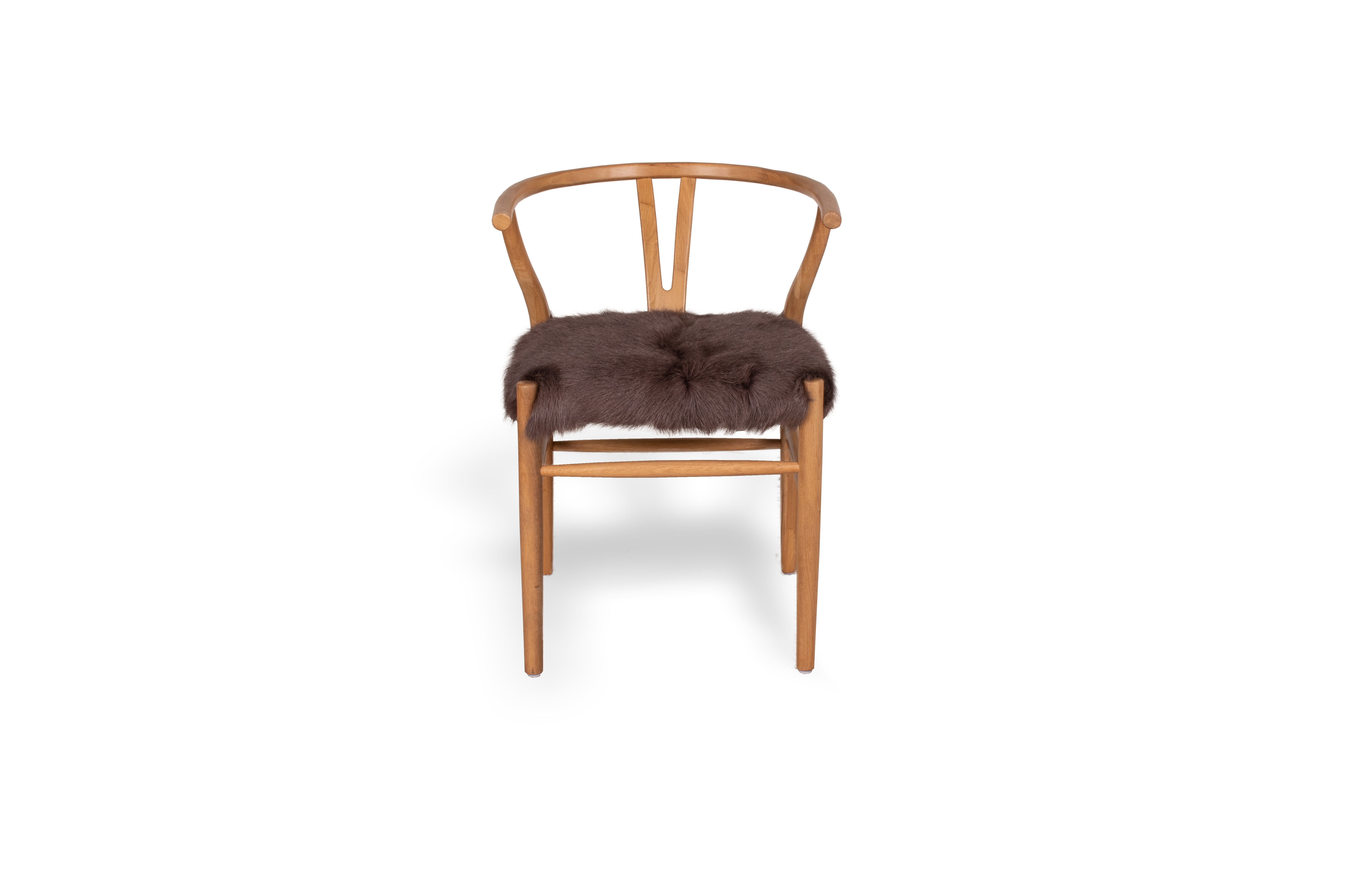 Wood Wishbone Dining Chair with Hair on Hide Seat