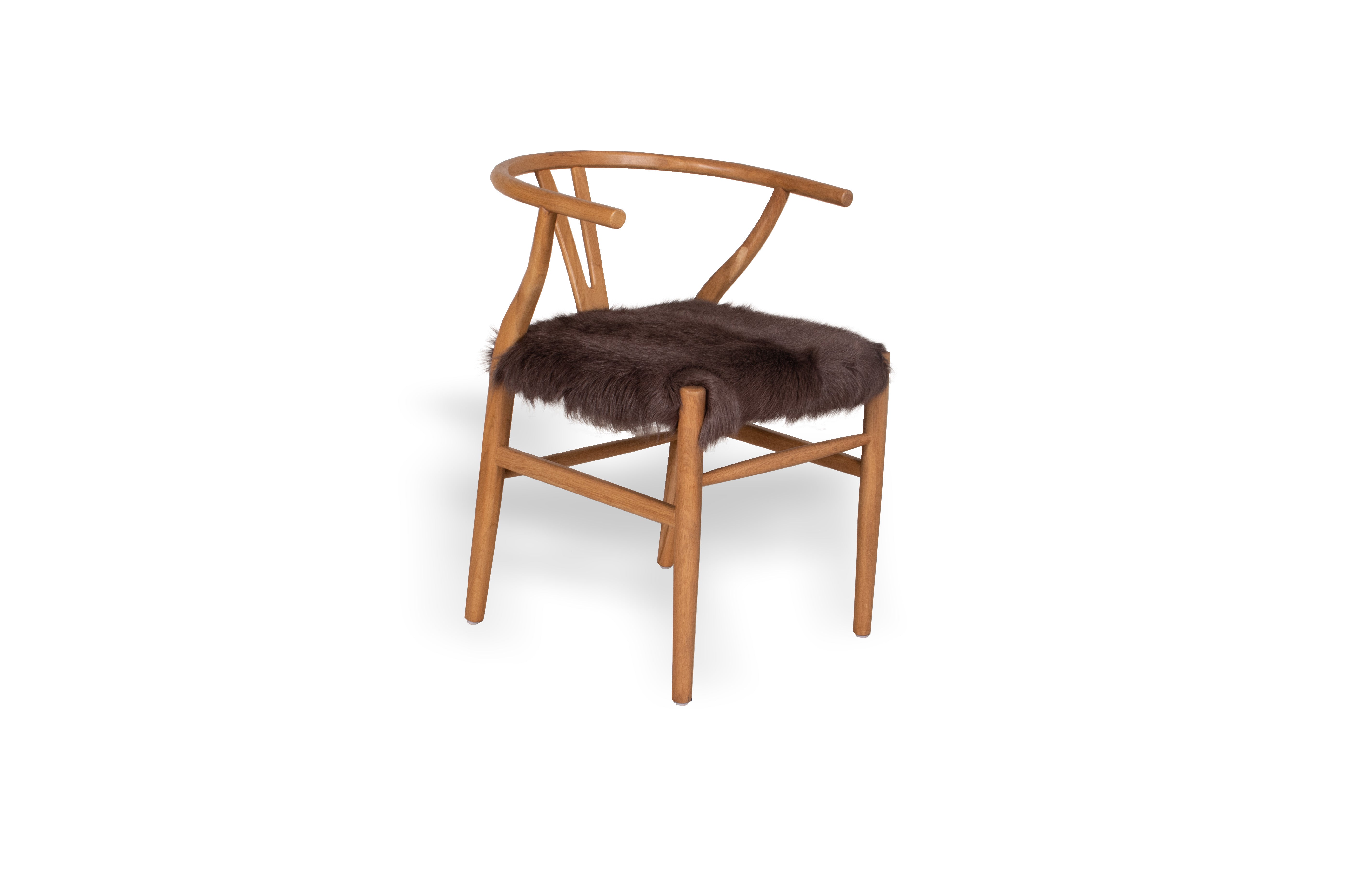 Wood Wishbone Dining Chair with Hair on Hide Seat