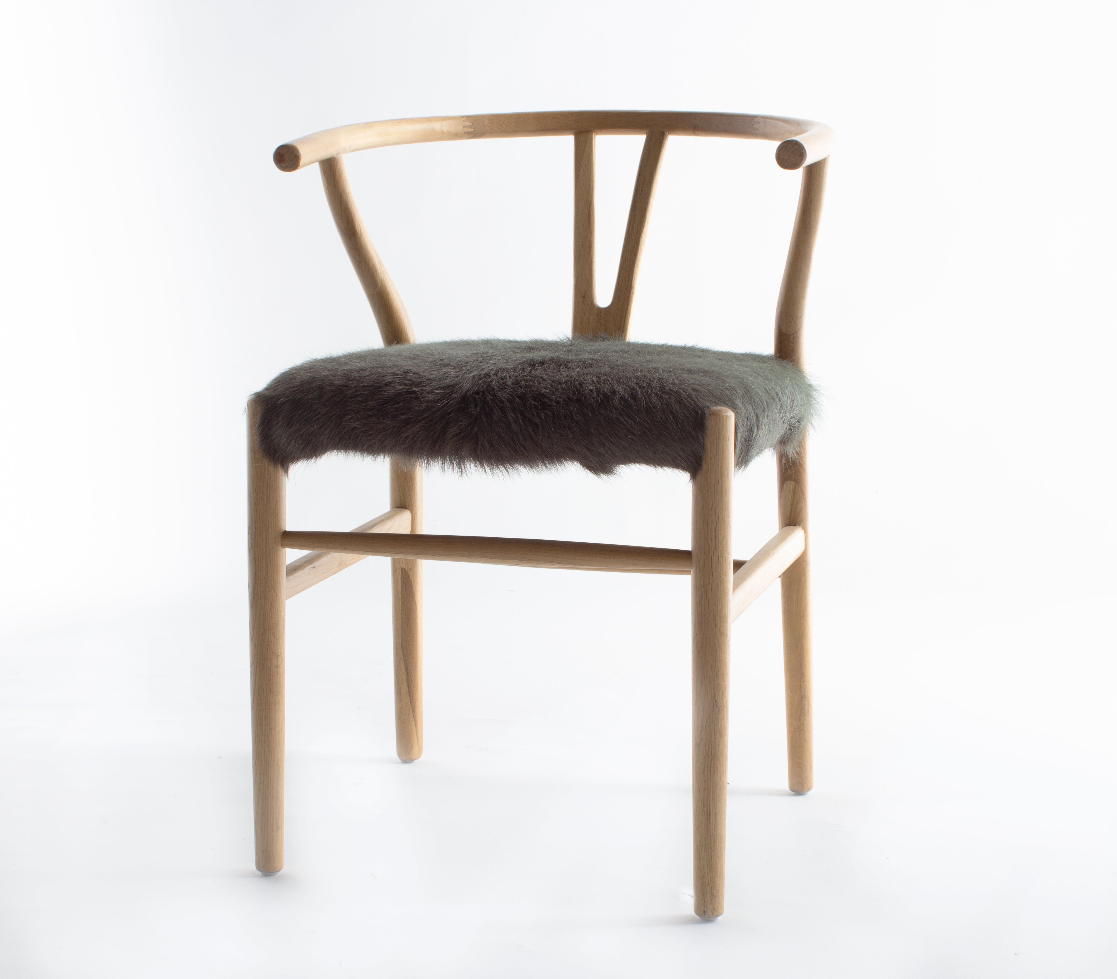Wood Wishbone Dining Chair with Hair on Hide Seat