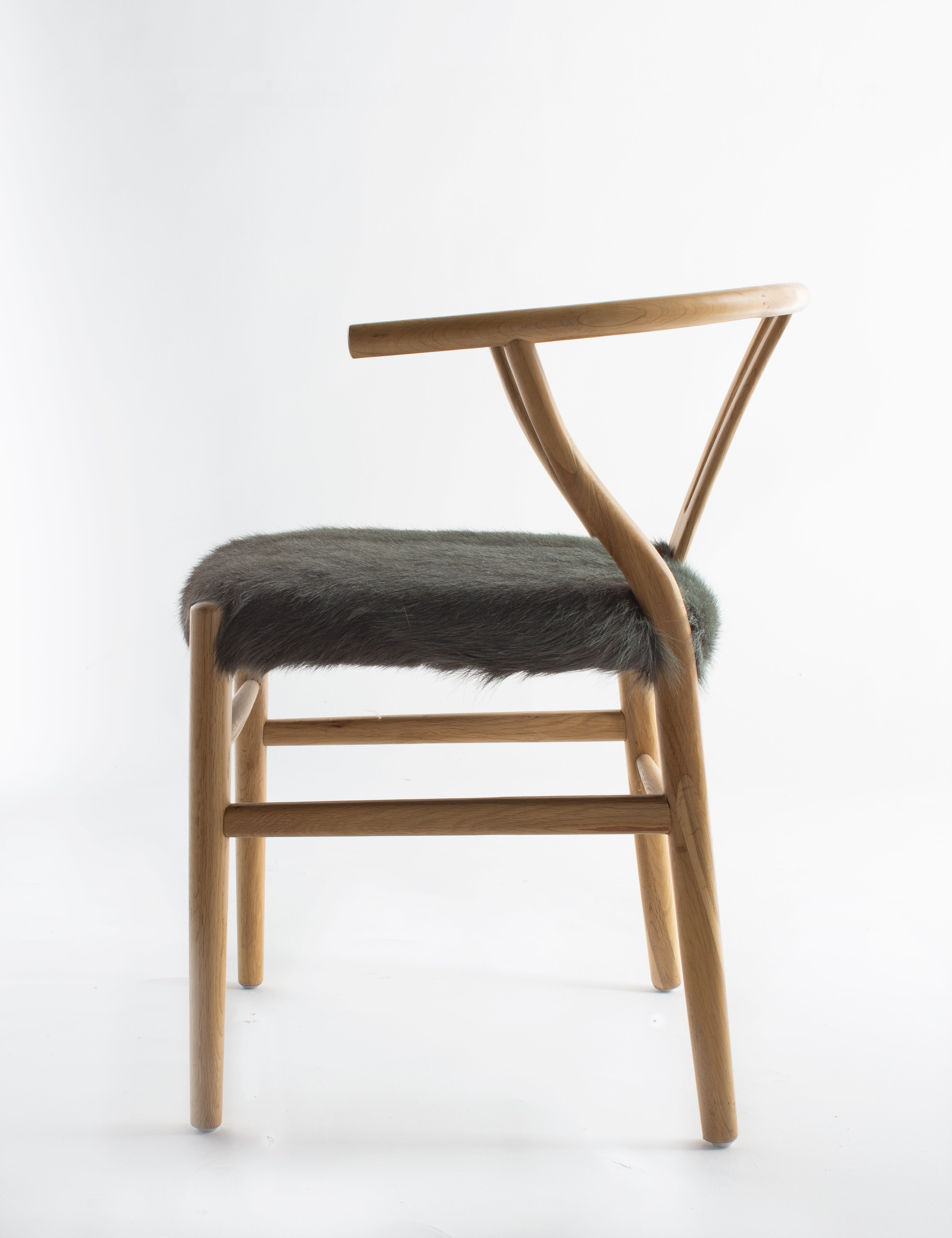 Wood Wishbone Dining Chair with Hair on Hide Seat