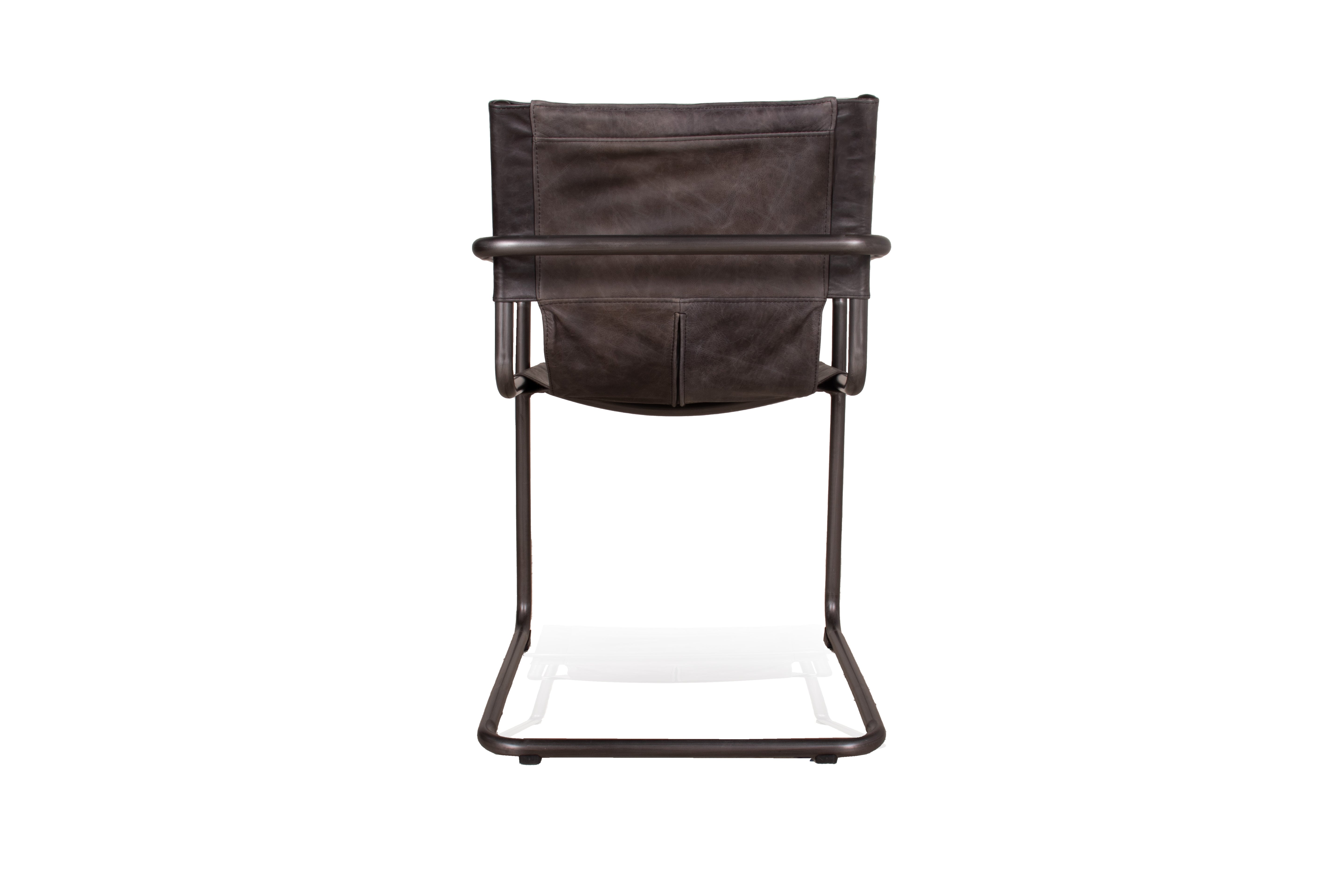 Leather and Steel Sling Dining Chair