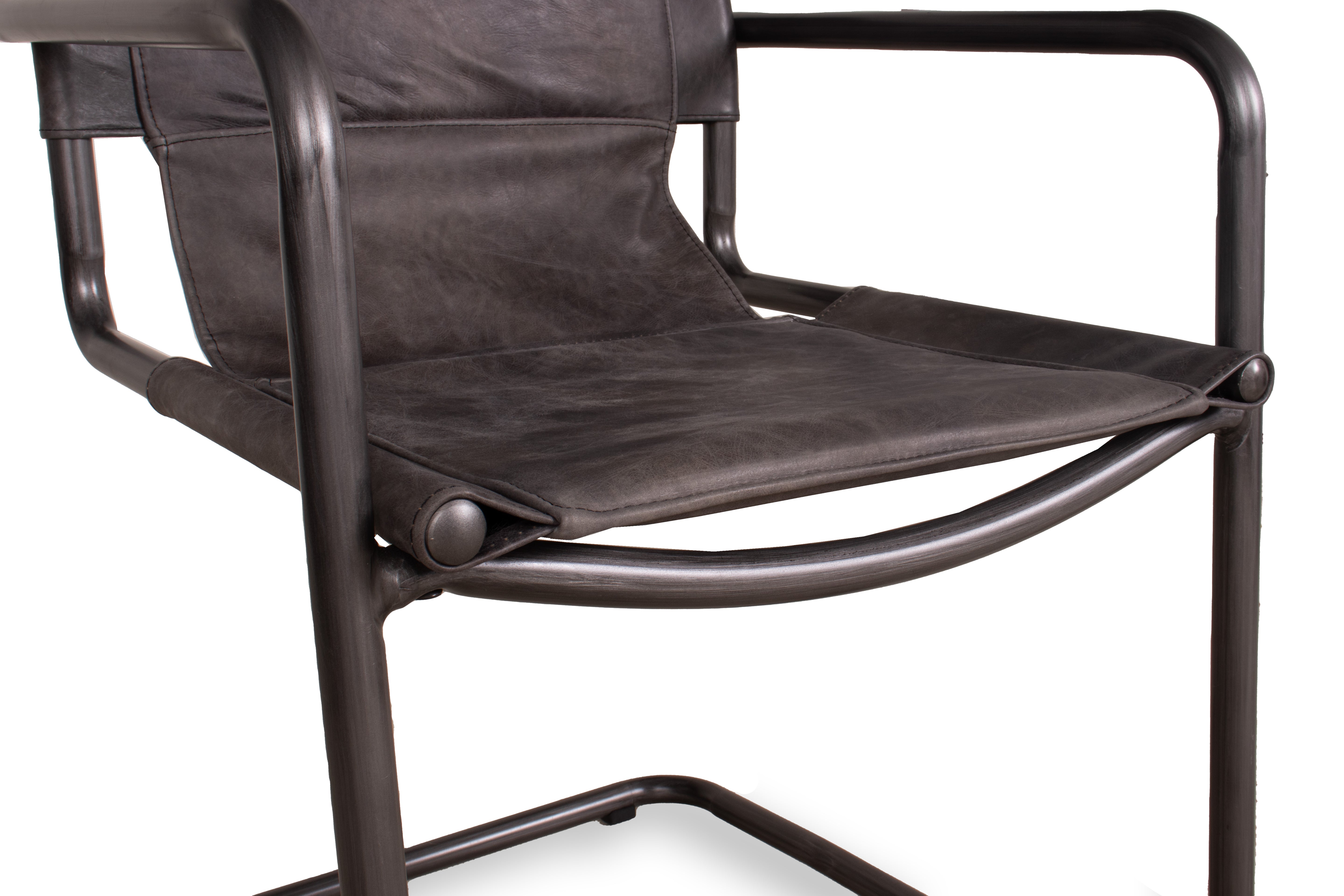 Leather and Steel Sling Dining Chair