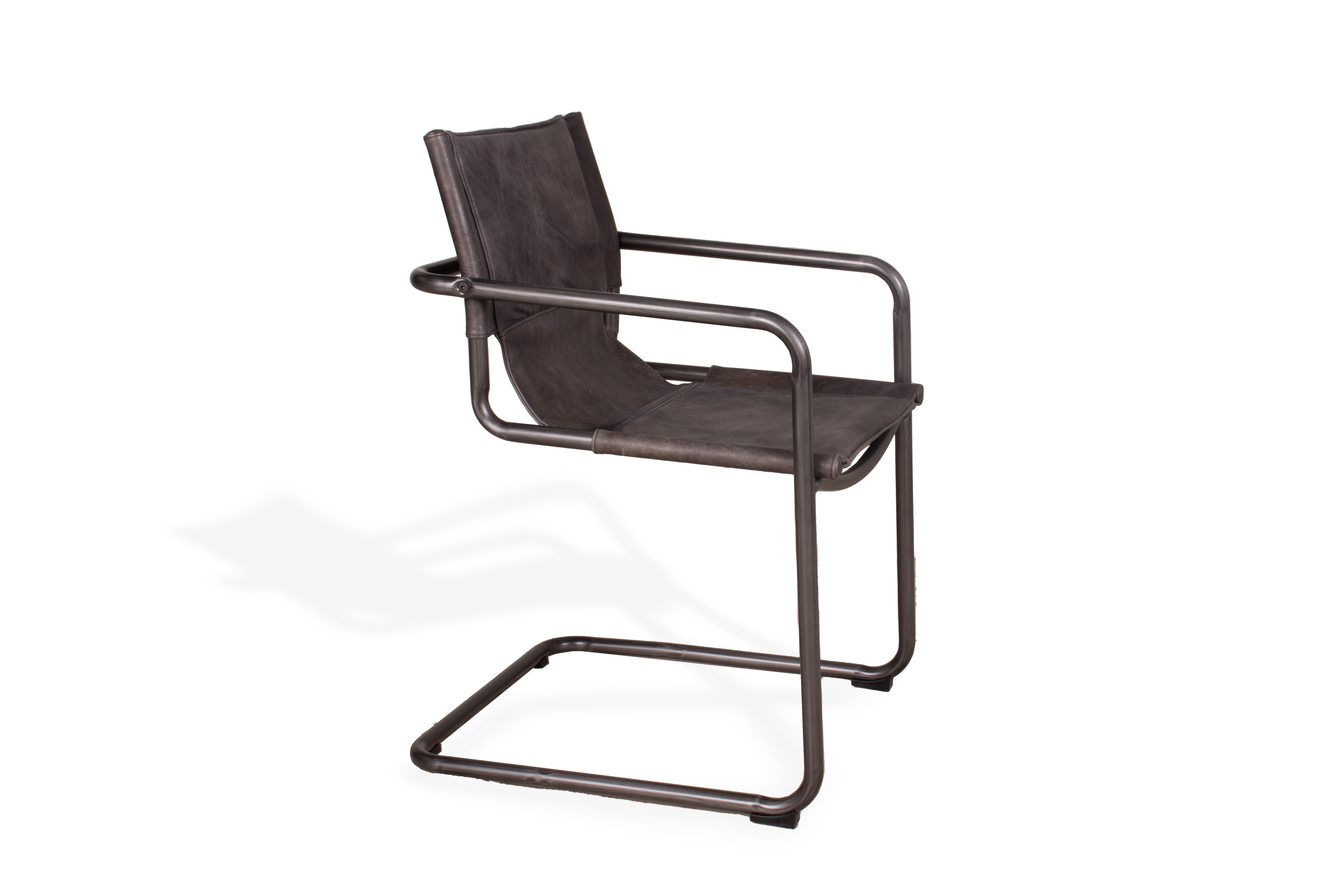 Leather and Steel Sling Dining Chair