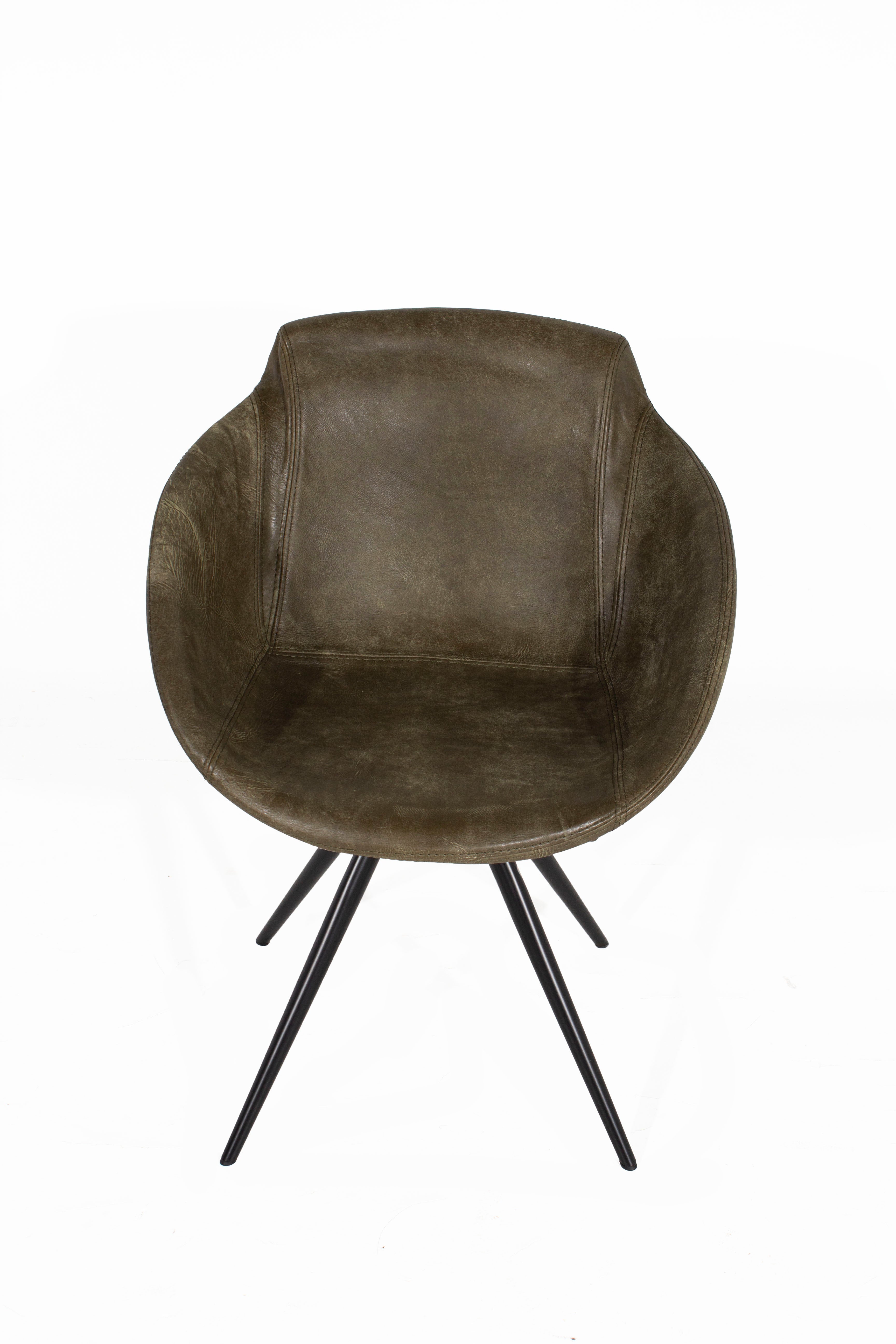 Olive Leather Club Dining Chair