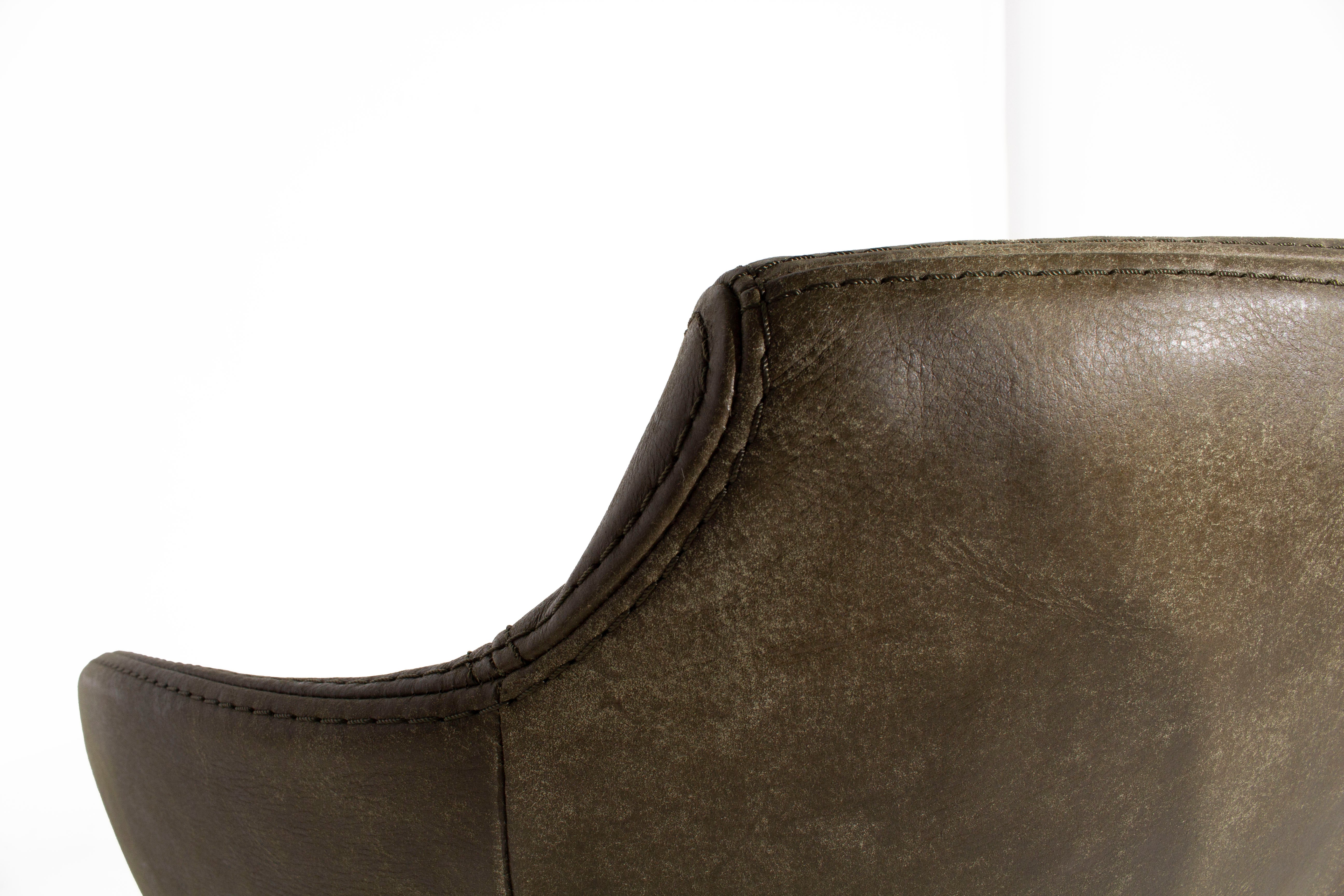 Olive Leather Club Dining Chair