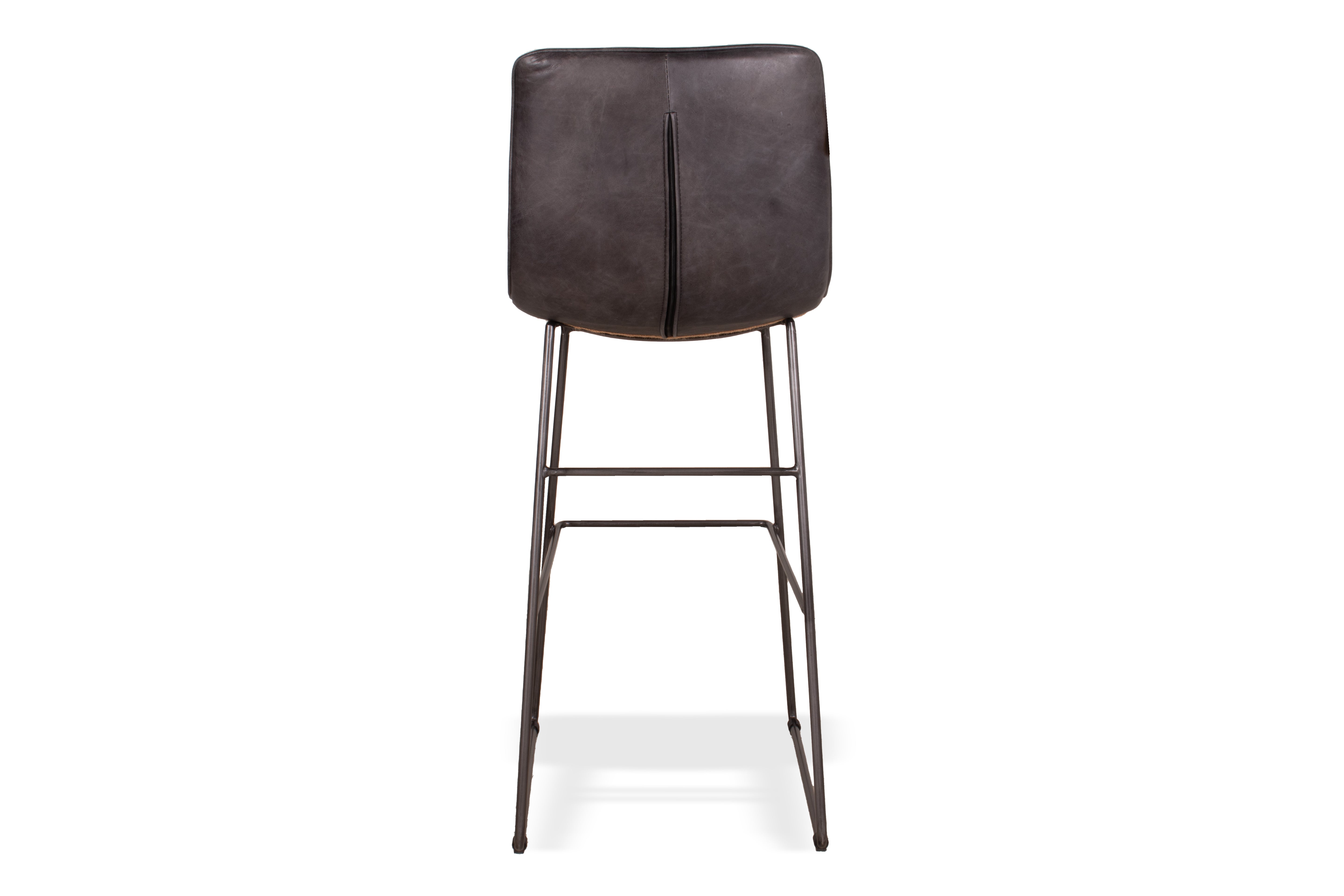 Modern Bar Chair in Channeled Leather with Steel Base