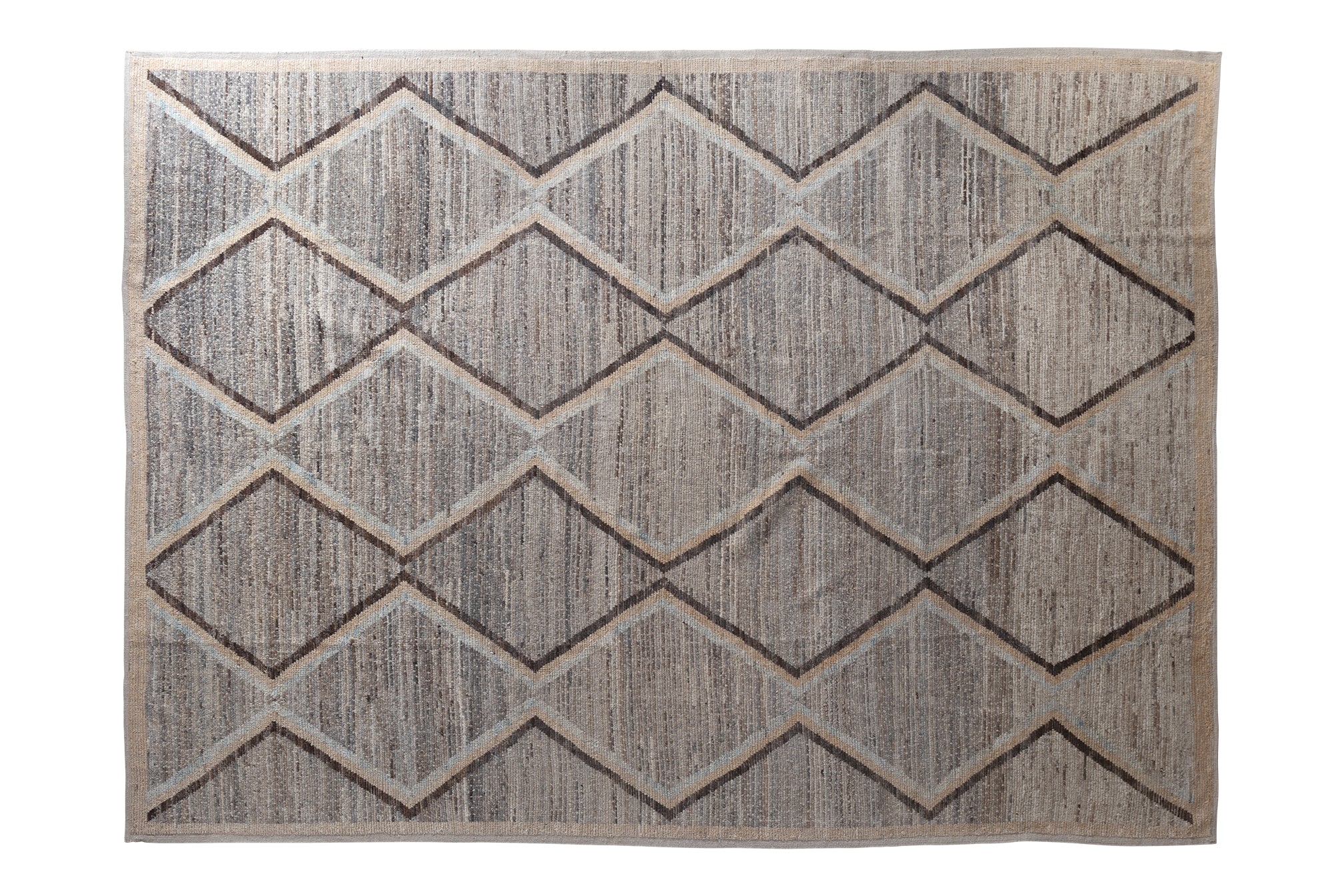 Turkish Wool Rug In Blue Neutral Geometric Pattern