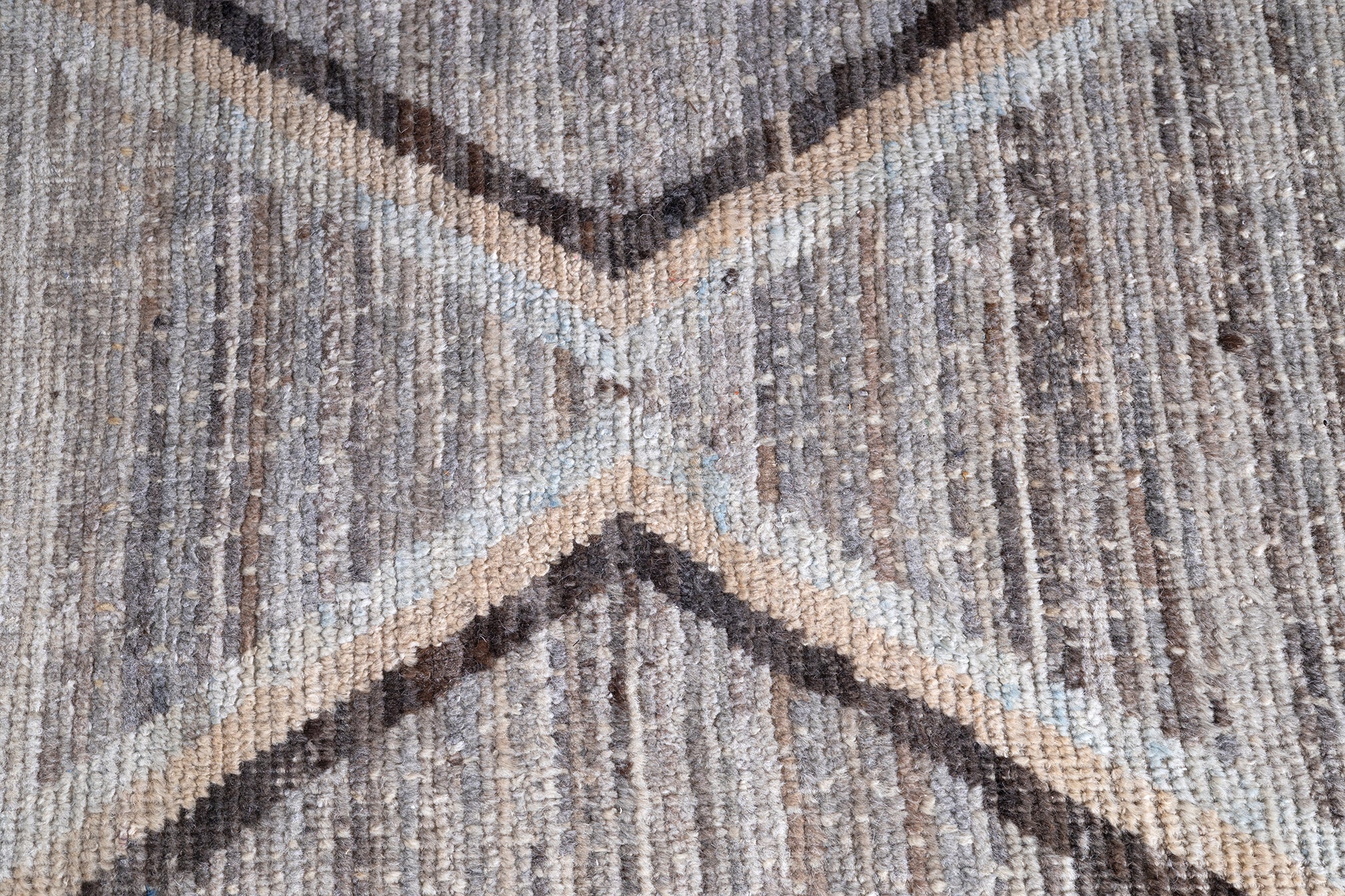 Turkish Wool Rug In Blue Neutral Geometric Pattern