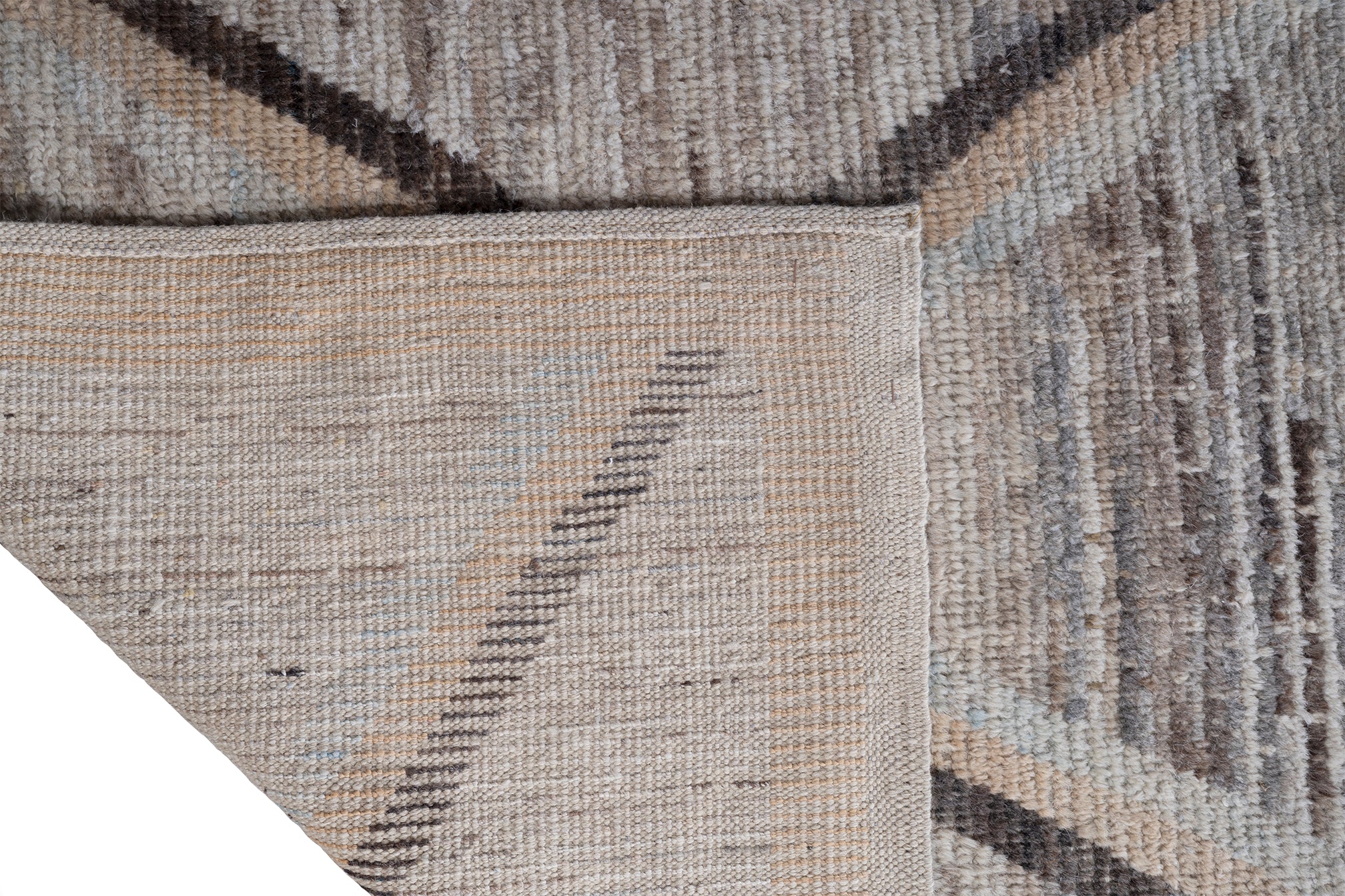 Turkish Wool Rug In Blue Neutral Geometric Pattern