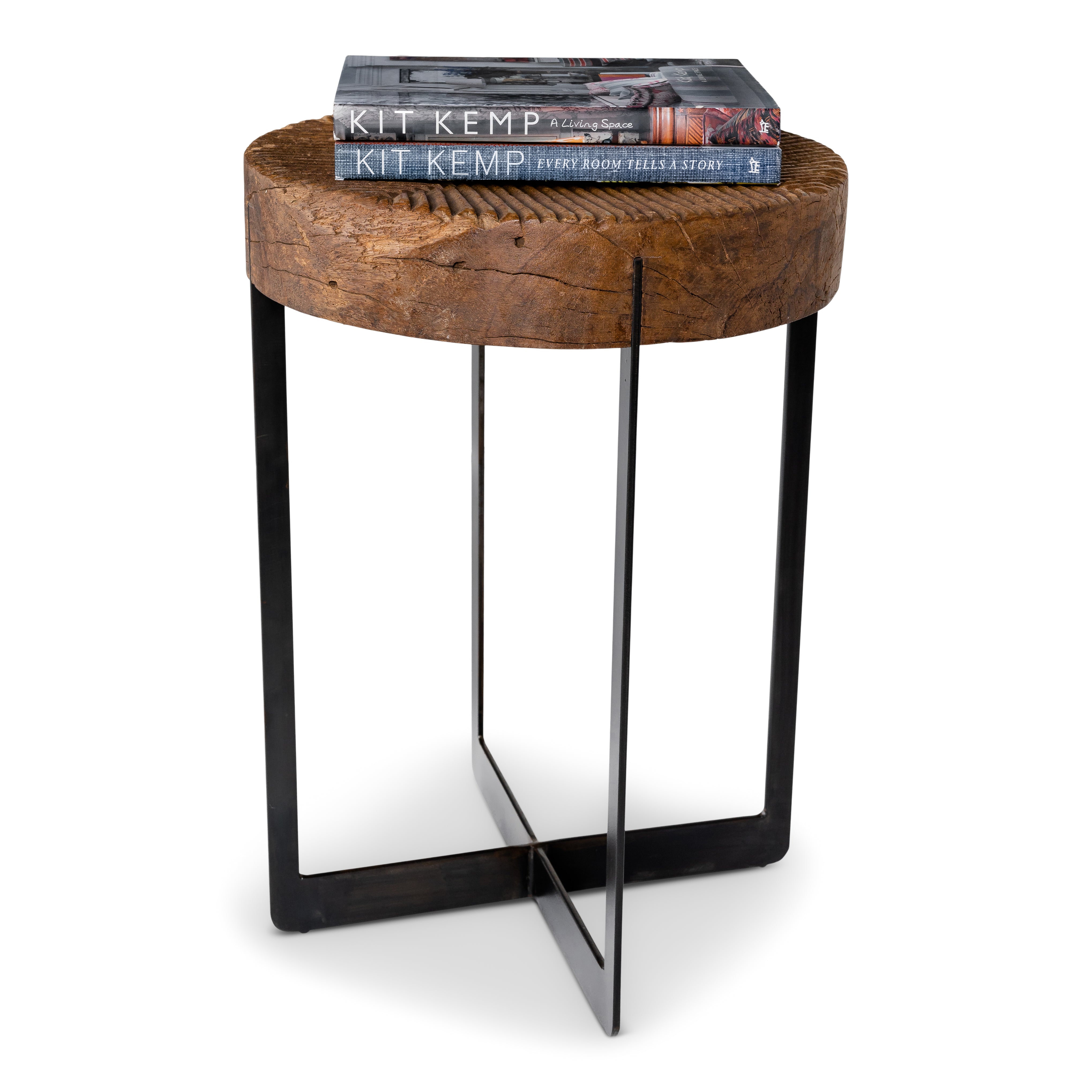 Balinese Wooden Mill Wheel on Ebony Patina Steel Base