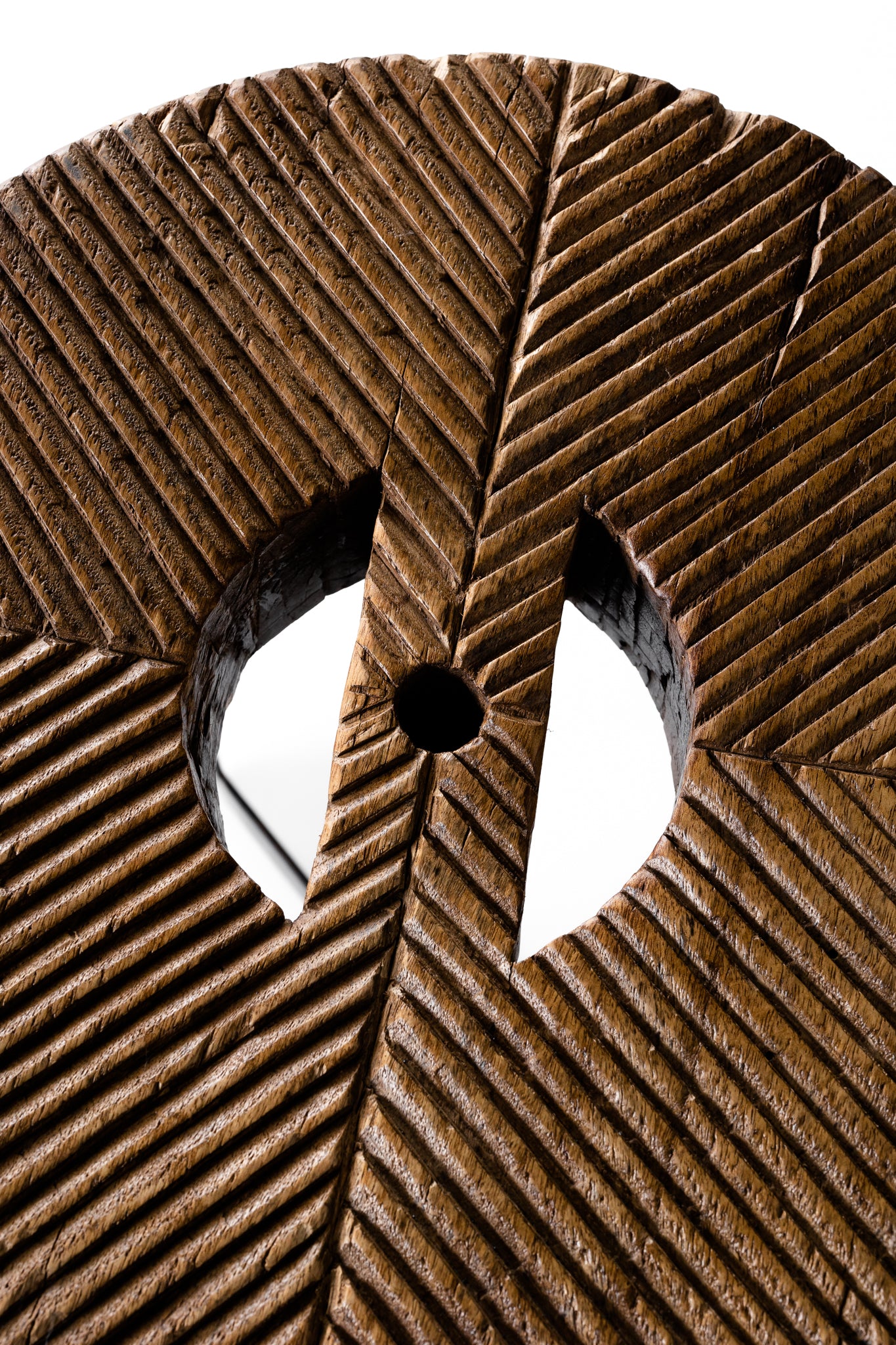 Balinese Wooden Mill Wheel on Ebony Patina Steel Base