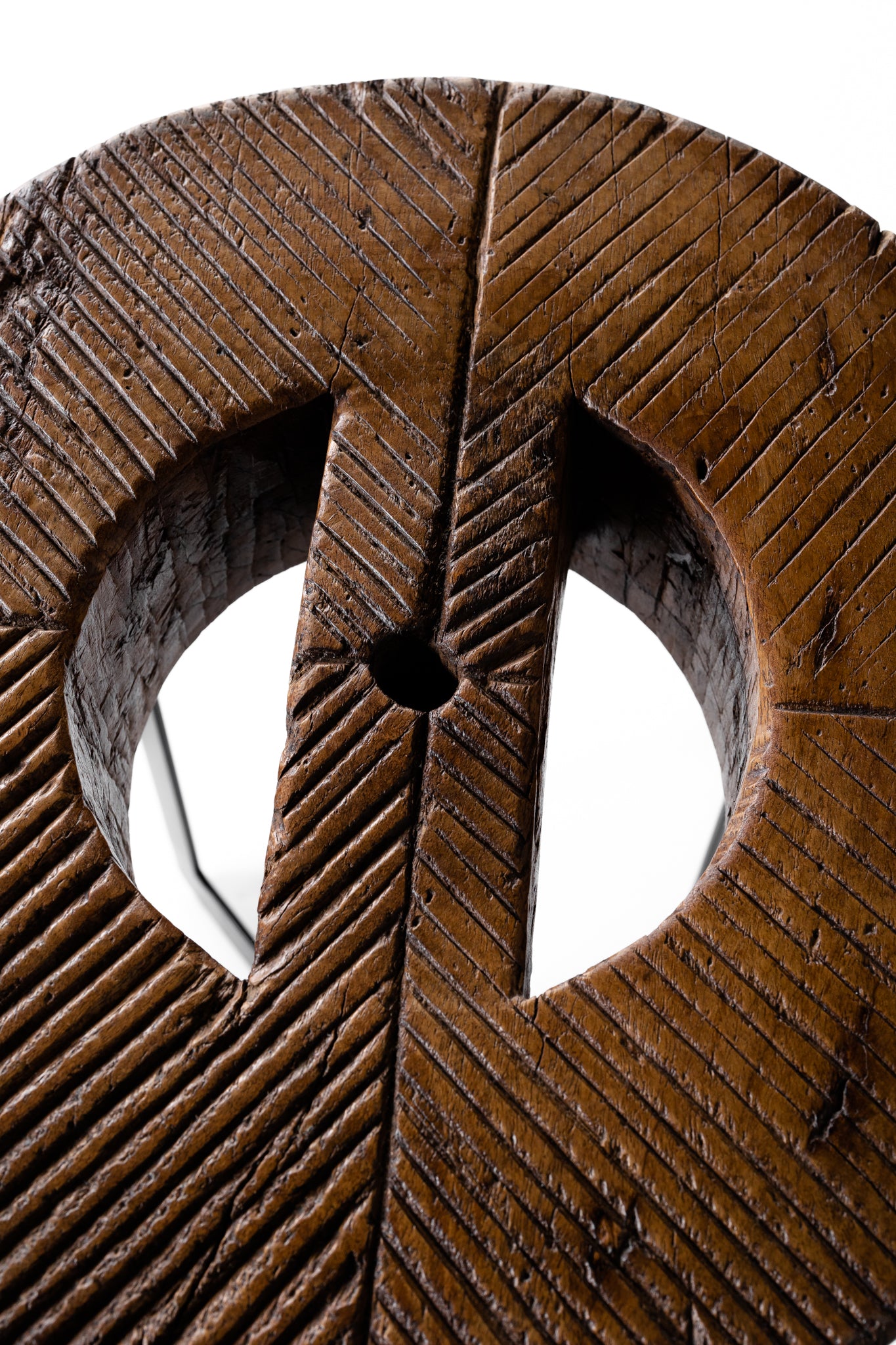 Balinese Wooden Mill Wheel on Ebony Patina Steel Base