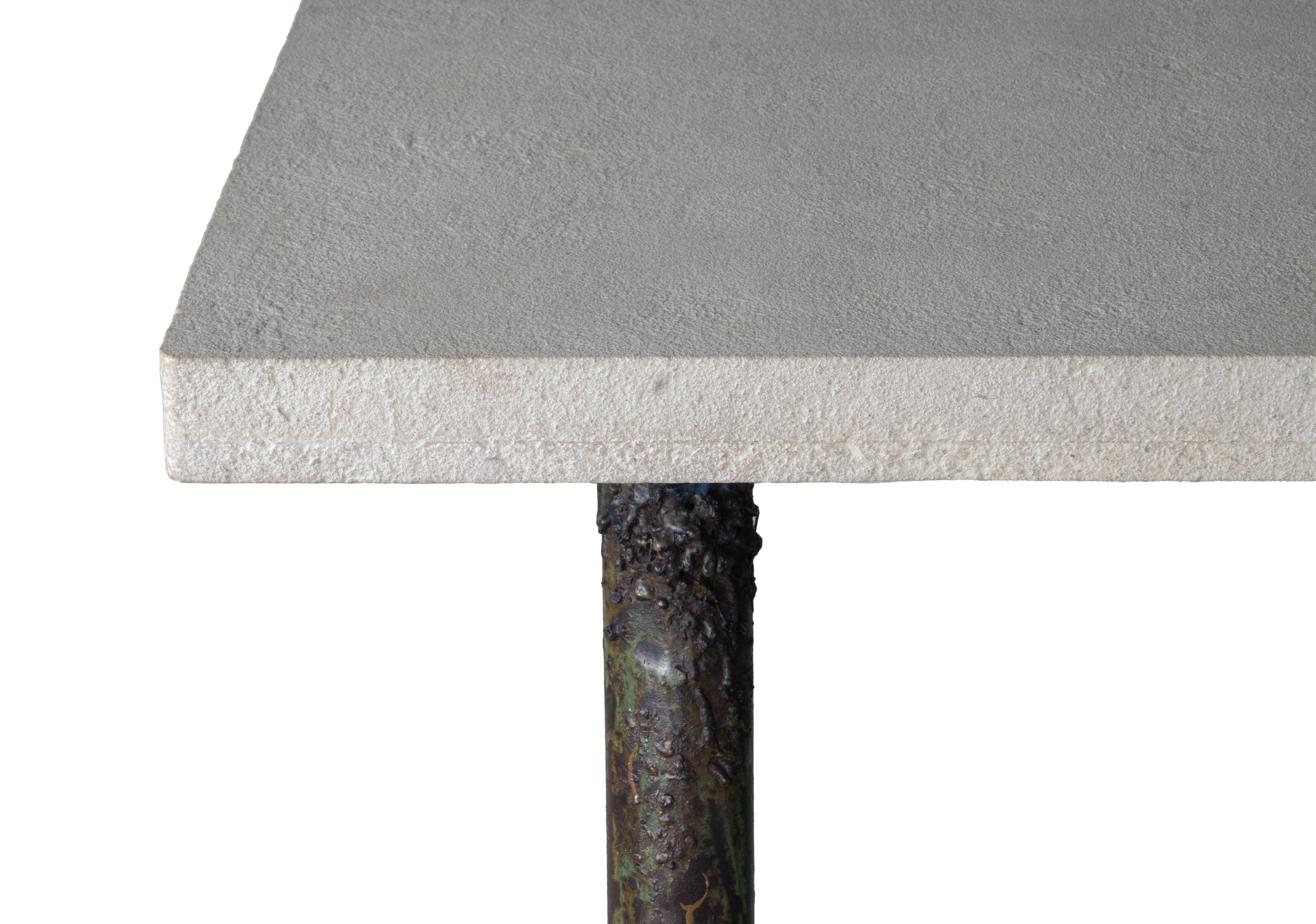 Vintage Cast Iron Craftsman's Sawhorse with Heavily Weathered Limestone Top