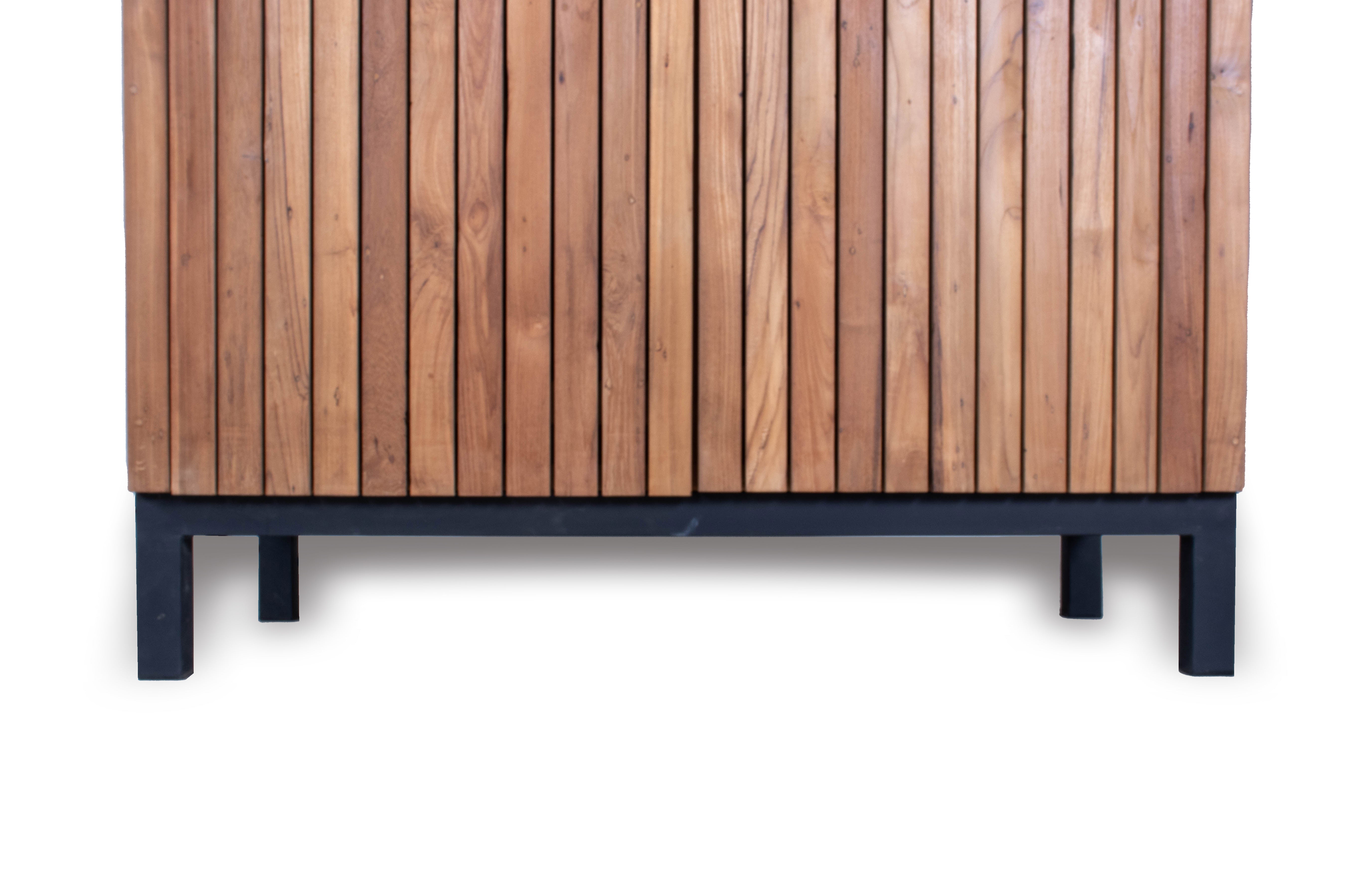 Two Door Slat Mid-Century Modern Cabinet