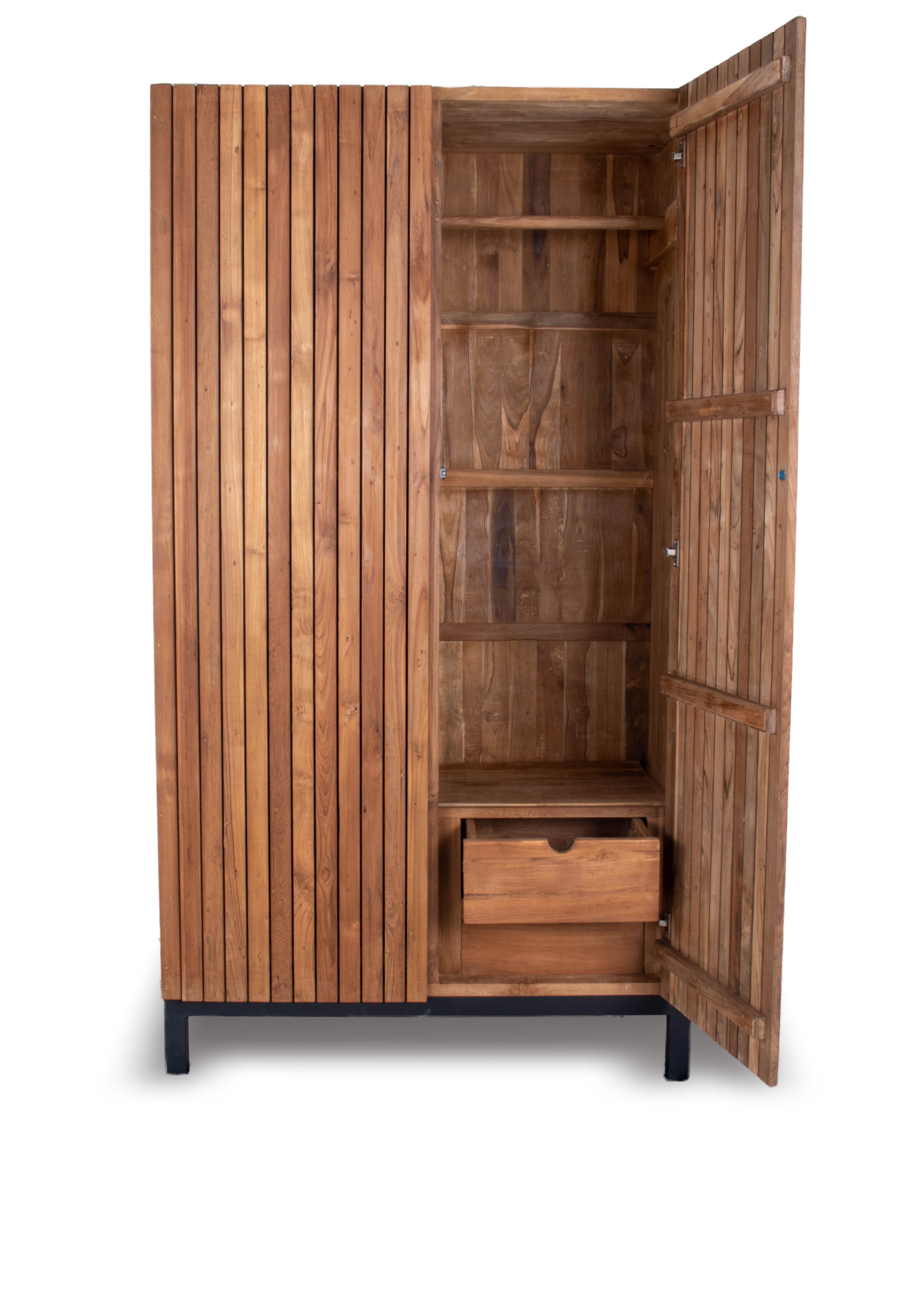 Two Door Slat Mid-Century Modern Cabinet
