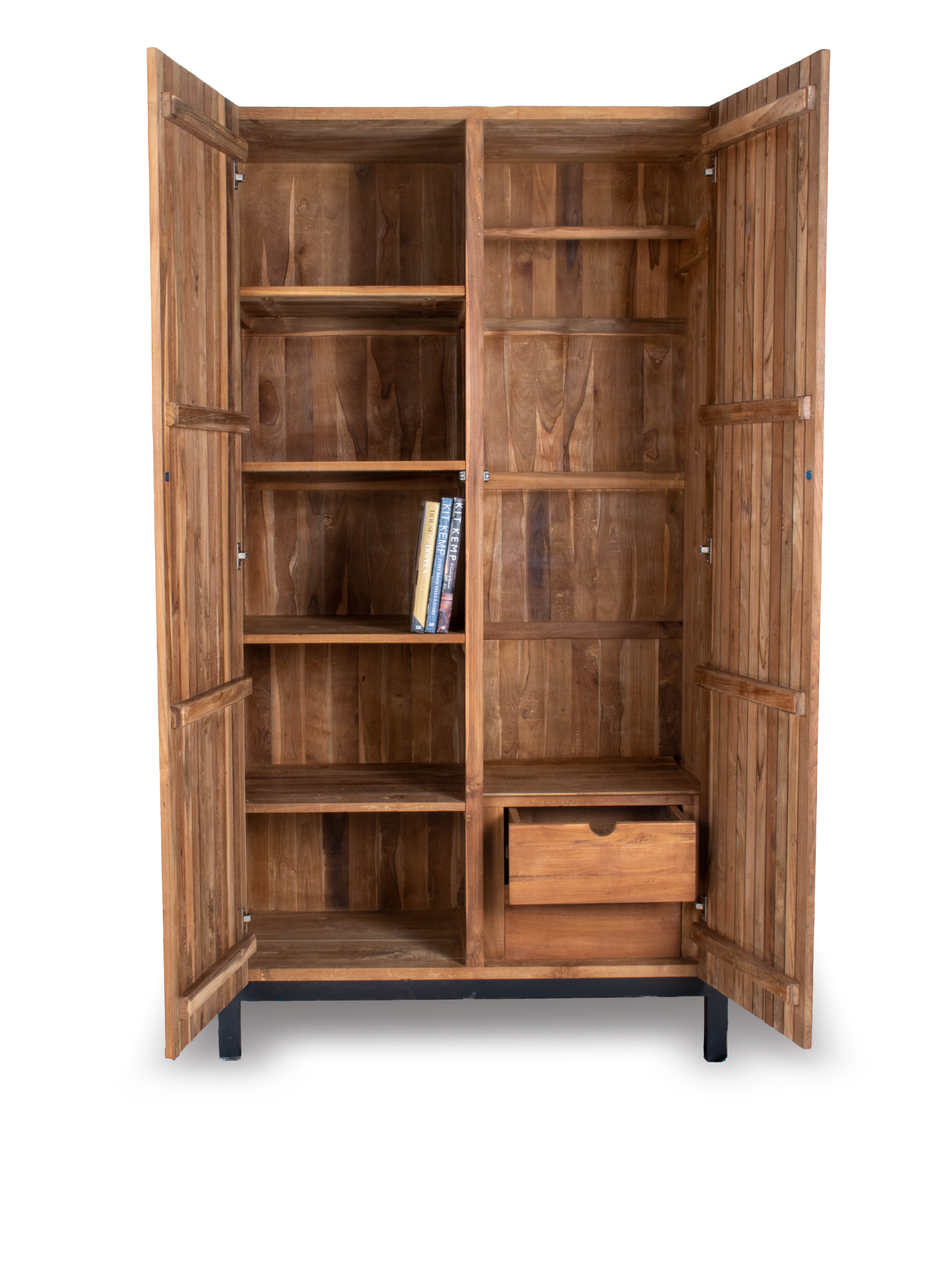 Two Door Slat Mid-Century Modern Cabinet