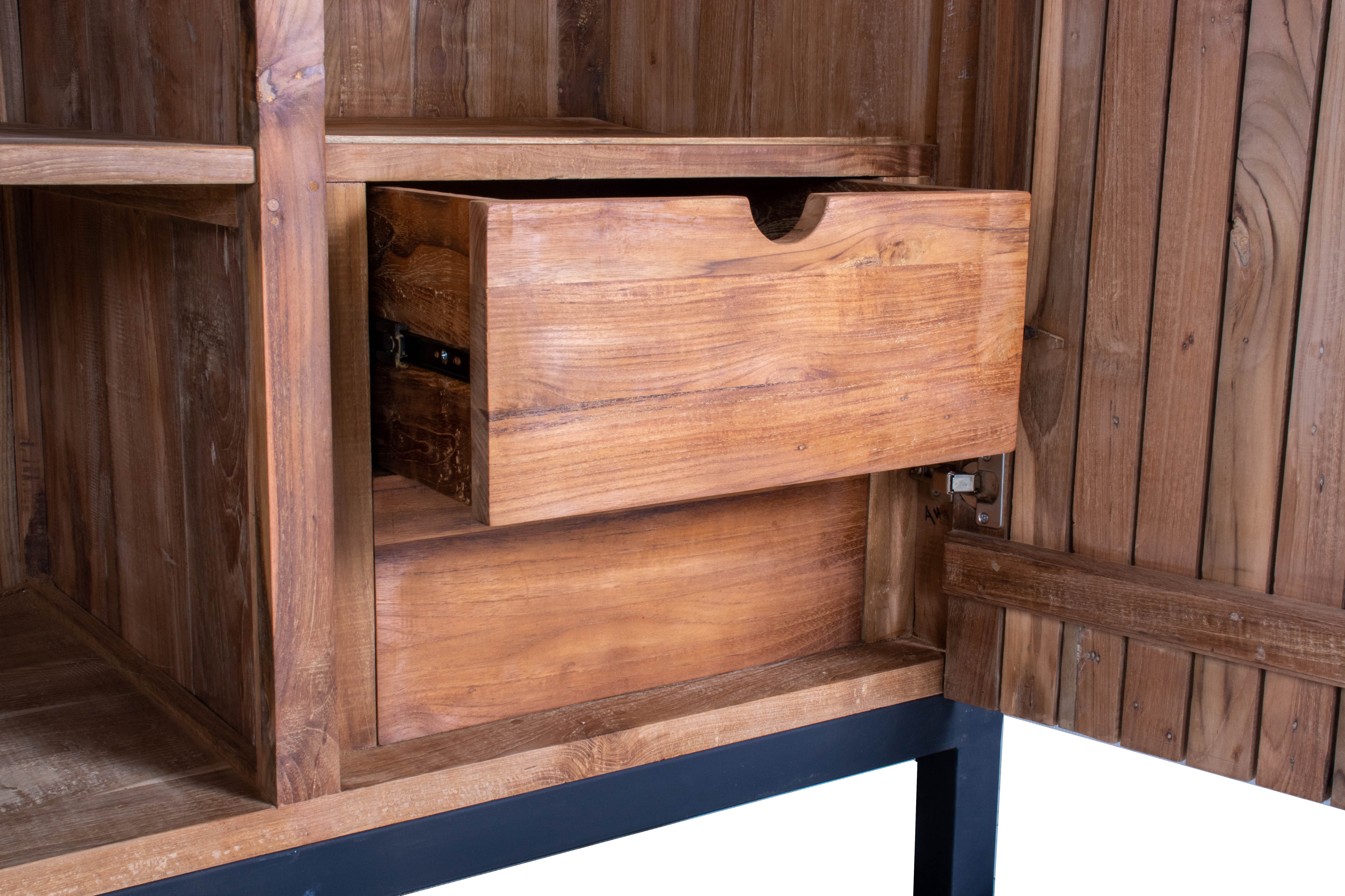 Two Door Slat Mid-Century Modern Cabinet