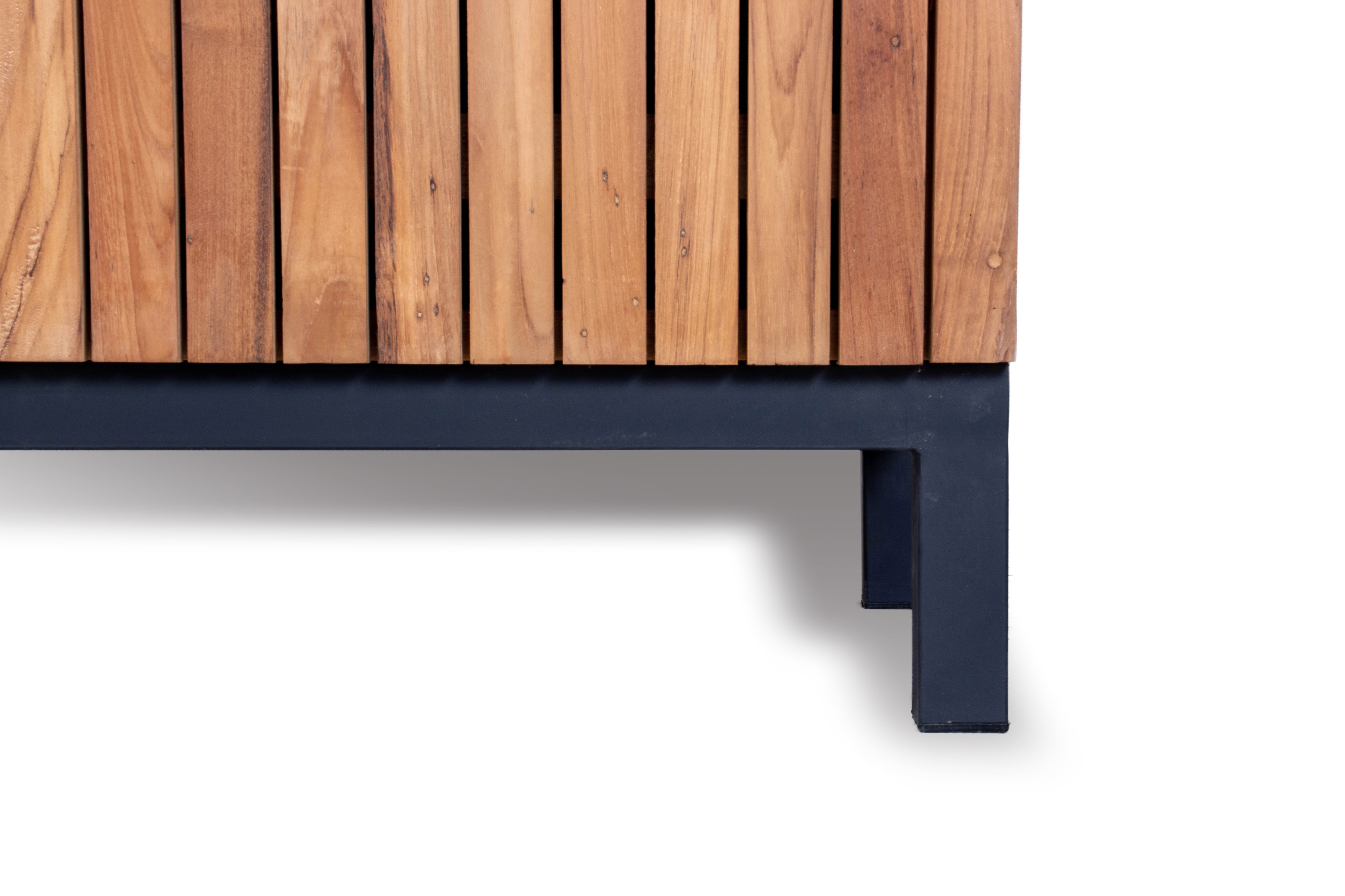 Two Door Slat Mid-Century Modern Cabinet