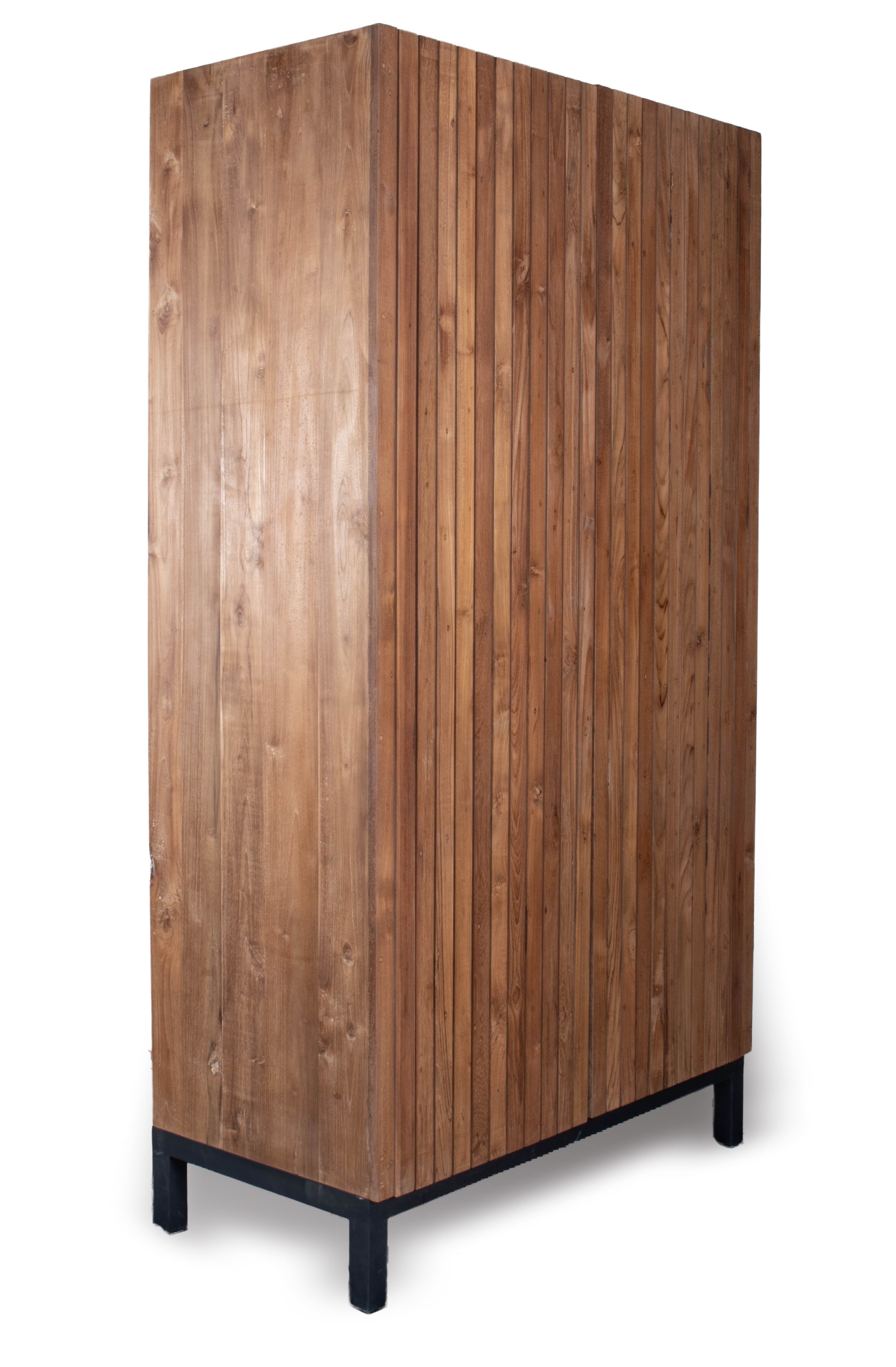 Two Door Slat Mid-Century Modern Cabinet