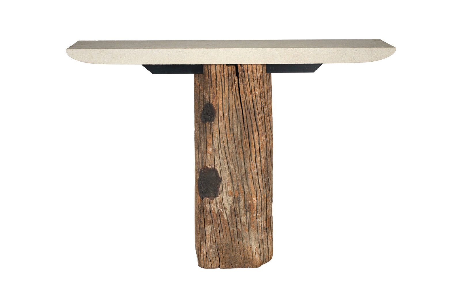Dutch Teak Canal Post with Tapered Limestone Top