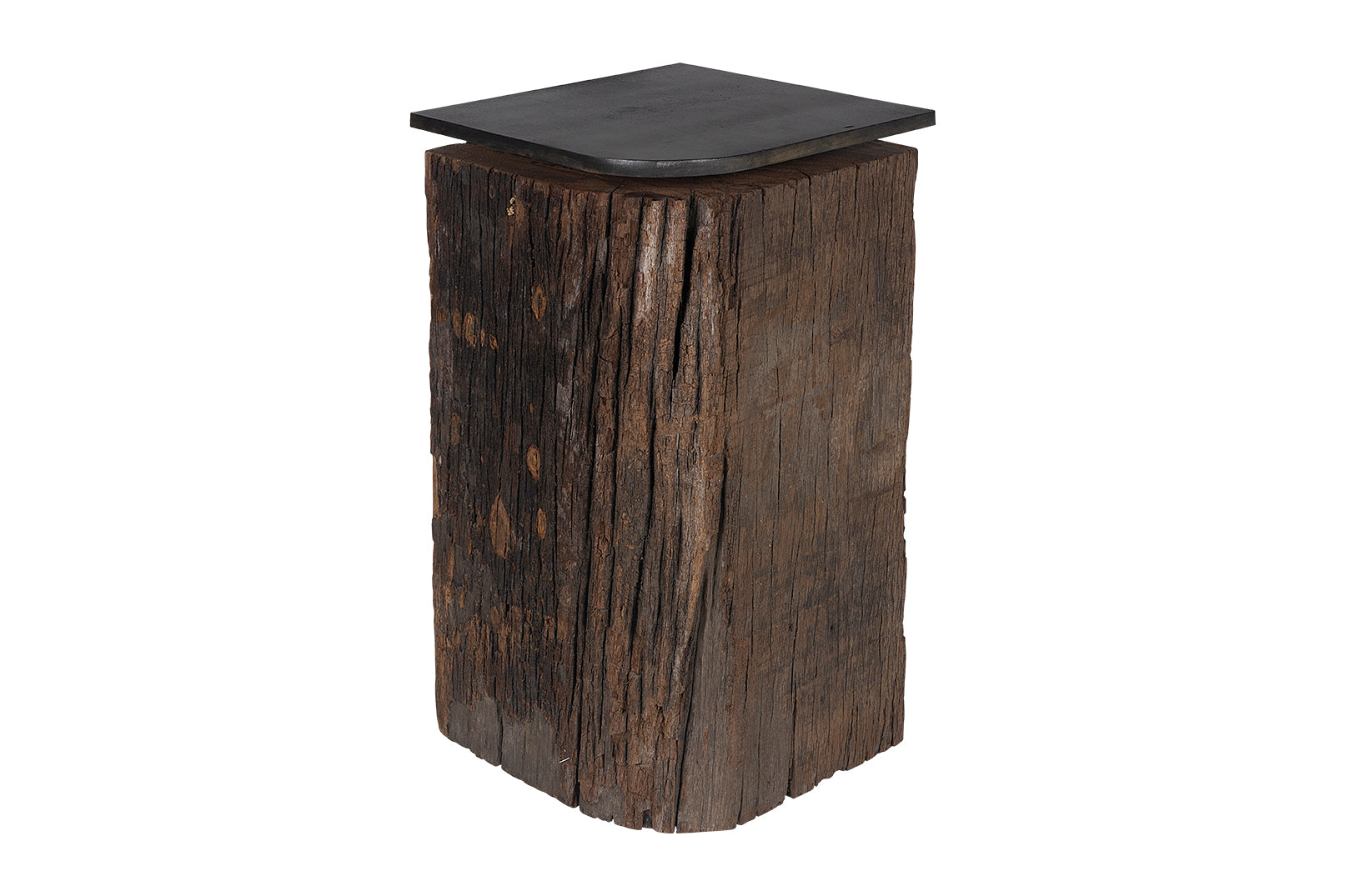 Vintage Dutch Canal Post with Patinated Steel Top Side Table