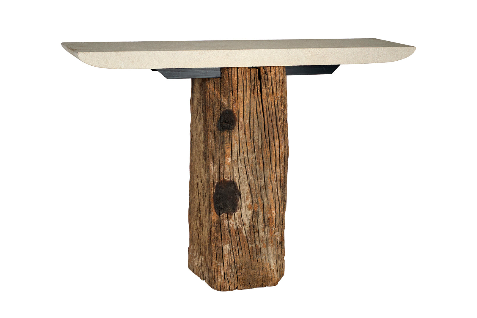 Dutch Teak Canal Post with Tapered Limestone Top