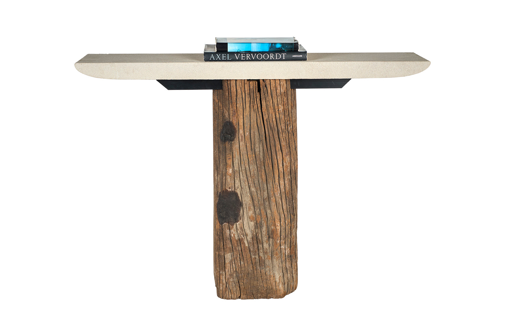 Dutch Teak Canal Post with Tapered Limestone Top