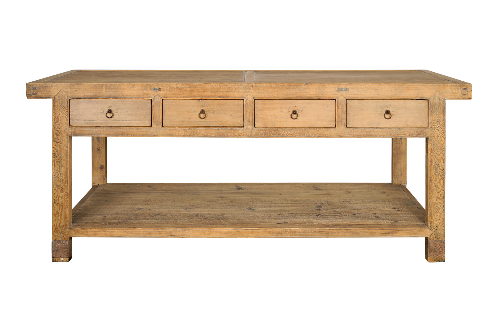 Four Drawer Open Base Serving Table in Bleached Elm
