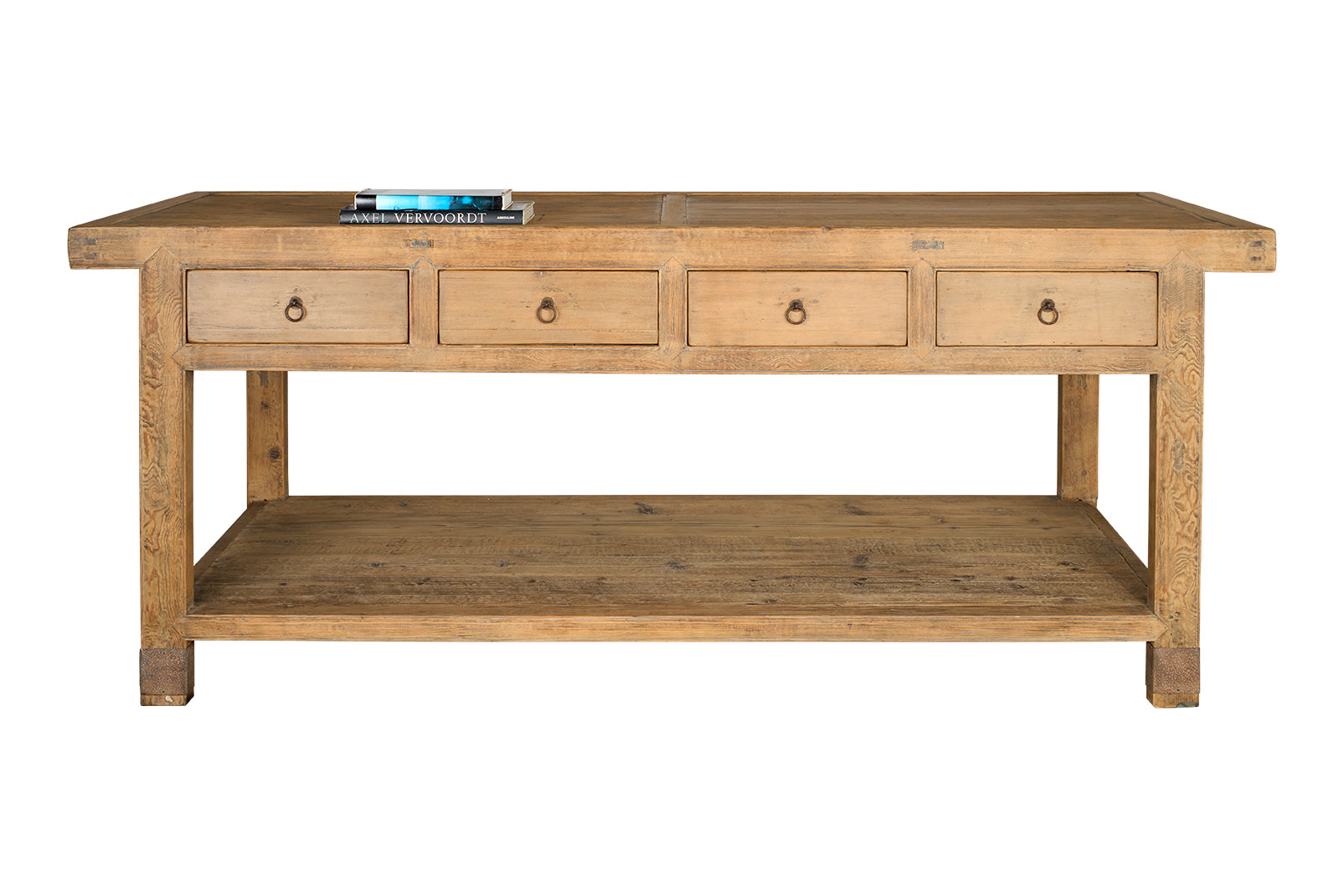 Four Drawer Open Base Serving Table in Bleached Elm