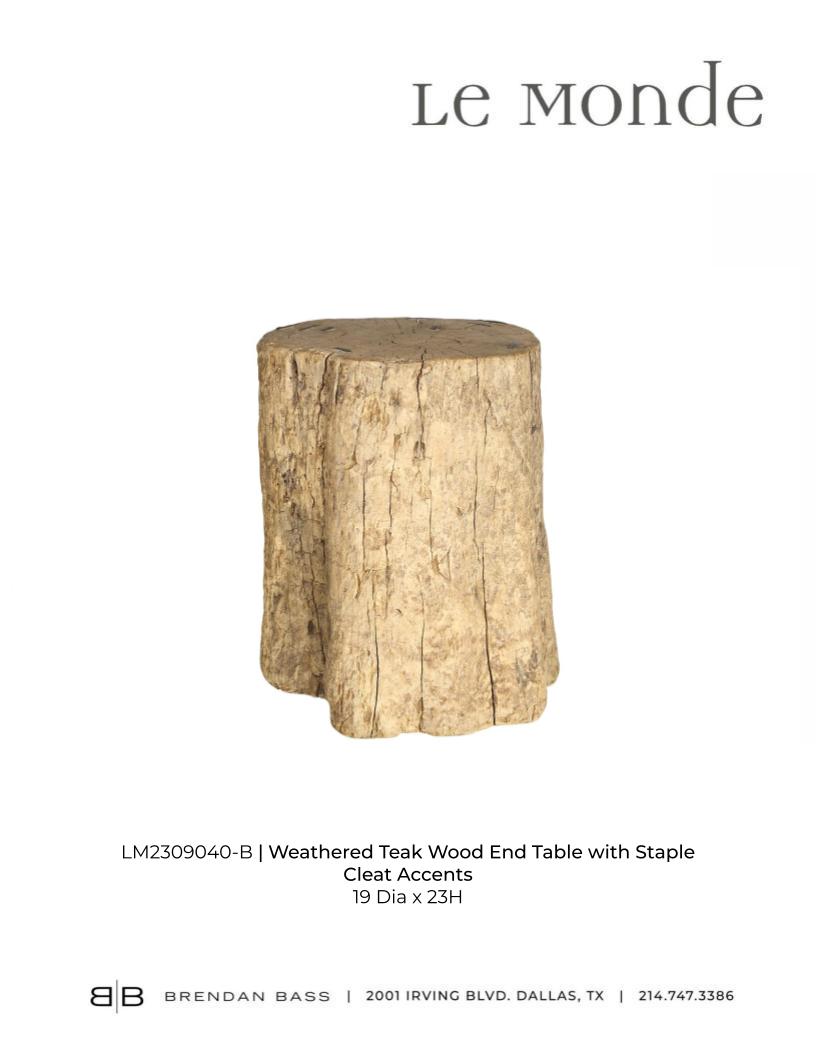 Weathered Teak Wood End Table with Staple Cleat Accents