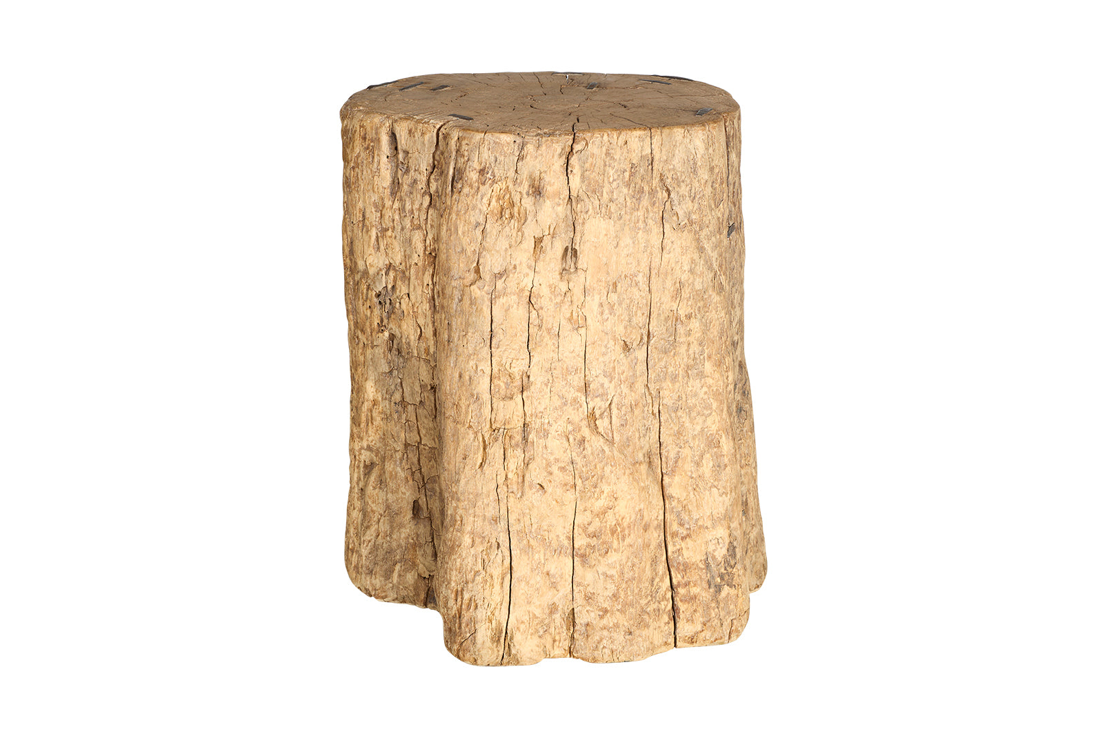 Weathered Teak Wood End Table with Staple Cleat Accents