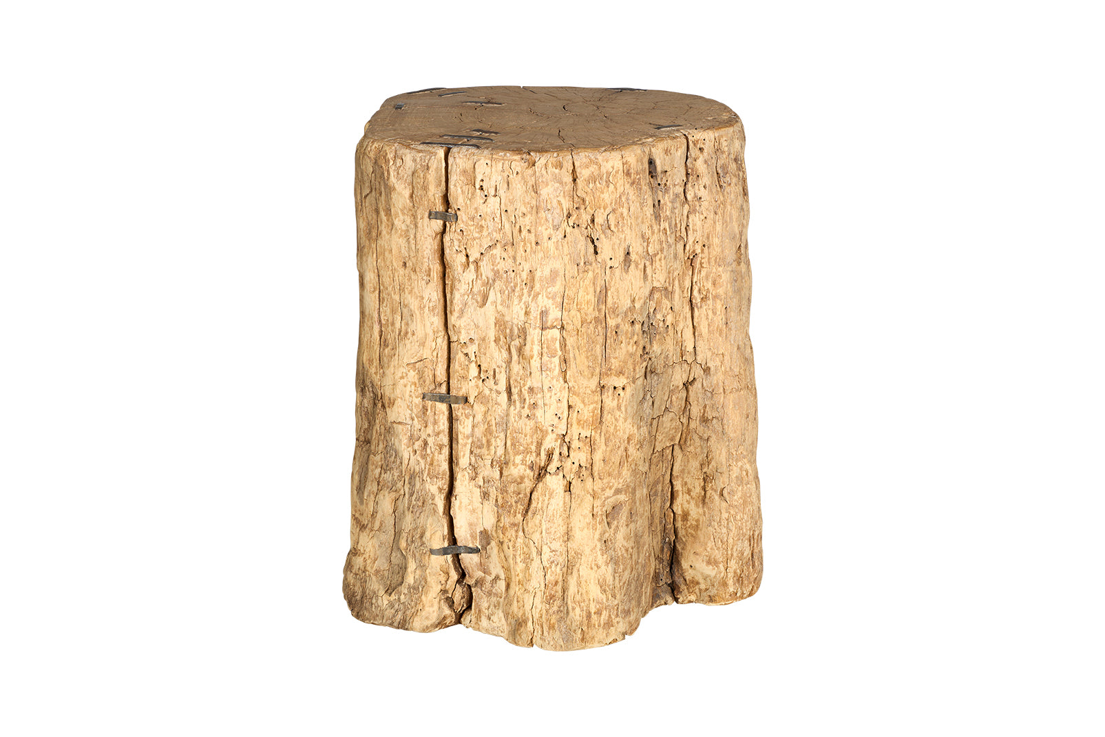Weathered Teak Wood End Table with Staple Cleat Accents