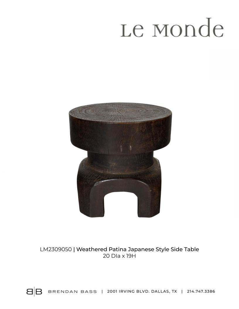 Weathered Patina Japanese Style Wood Side Table
