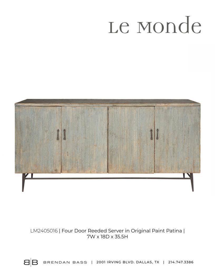 Four Door Reeded Server in Original Paint Patina with Limestone Top