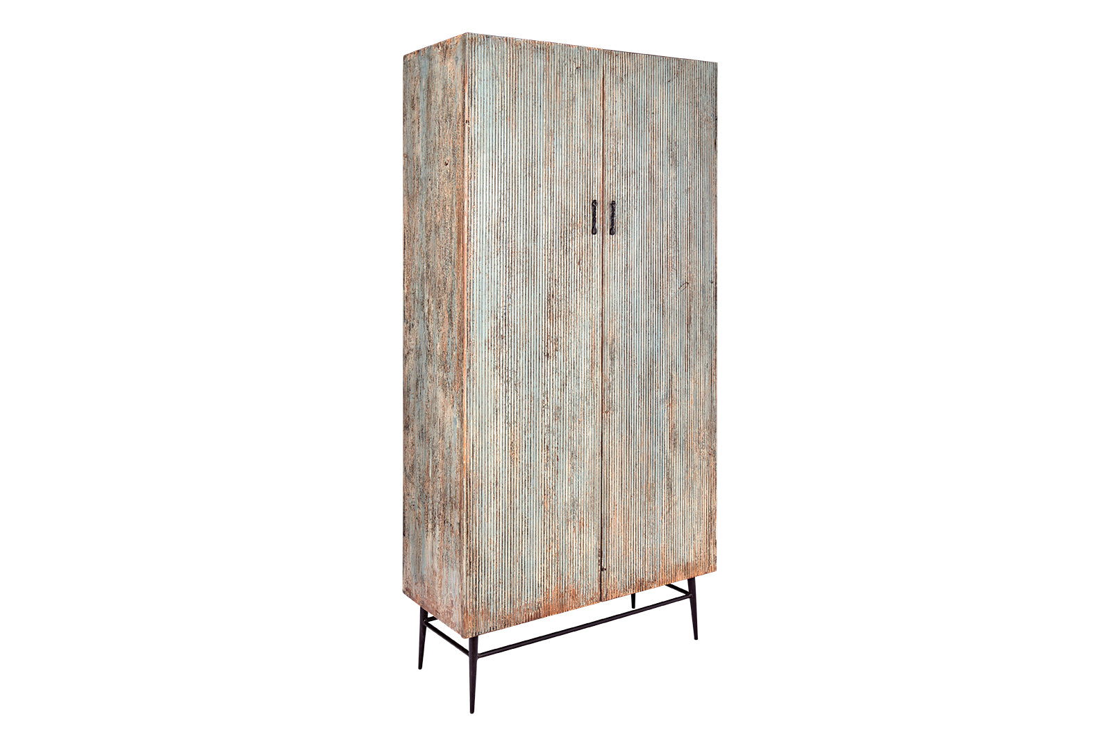Reclaimed Wood Reeded Armoire in Original Paint Patina