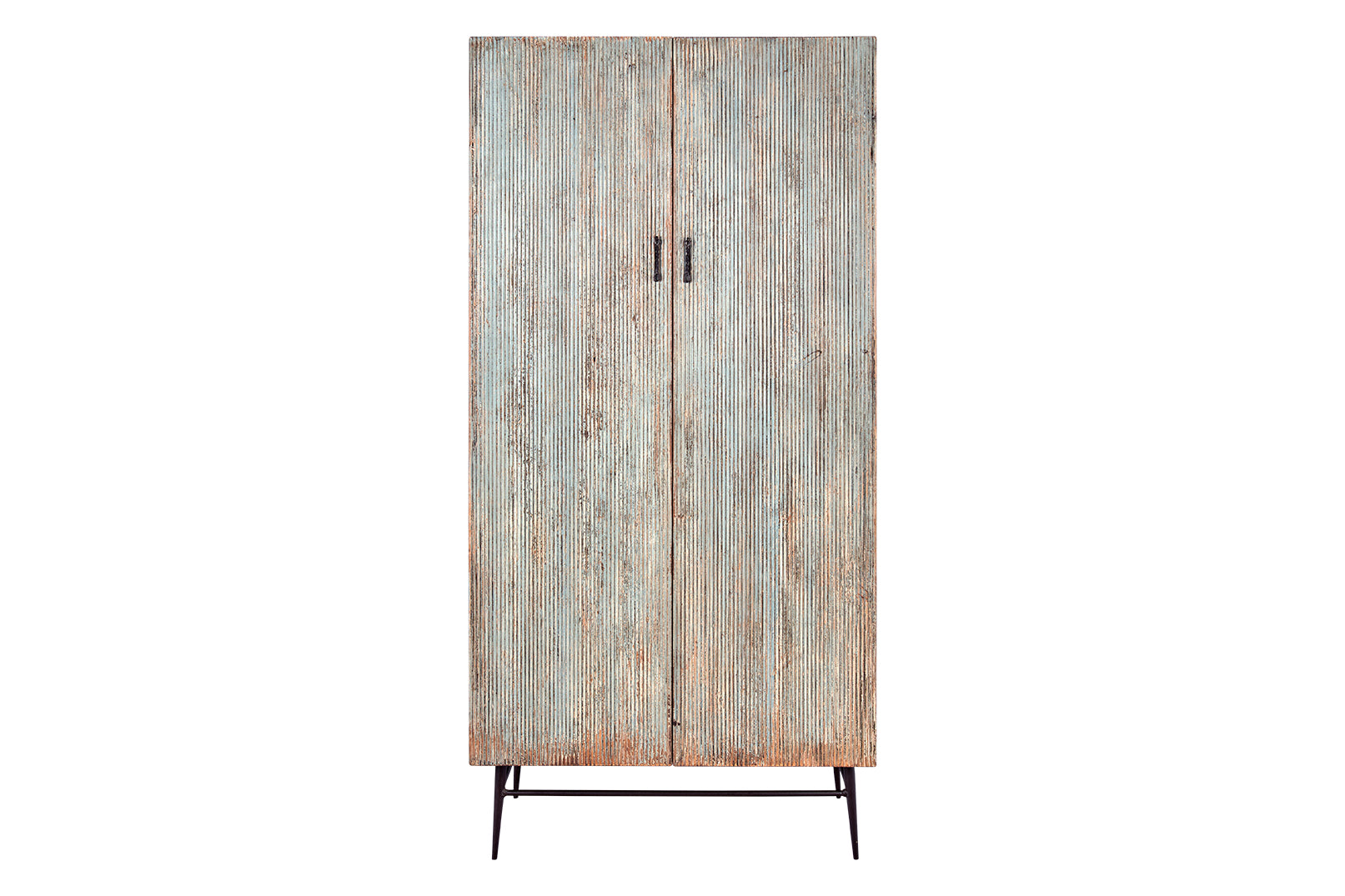 Reclaimed Wood Reeded Armoire in Original Paint Patina