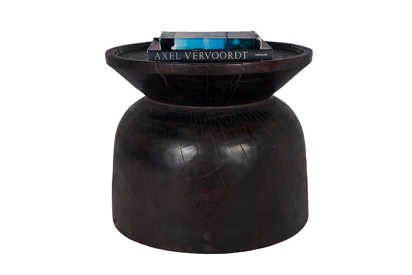 Ebonized Carved Wood Side Table