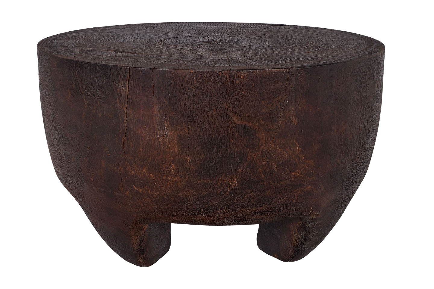 Weathered Lychee Kettle Drum Wood End Table