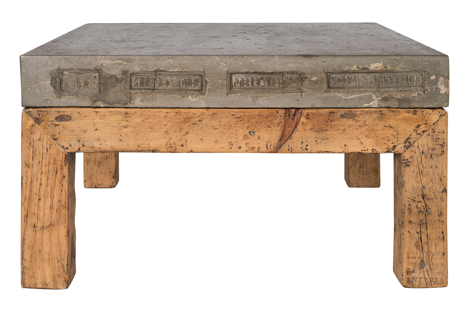 South Asia Architectural Stone Top Wood Base Coffee Table